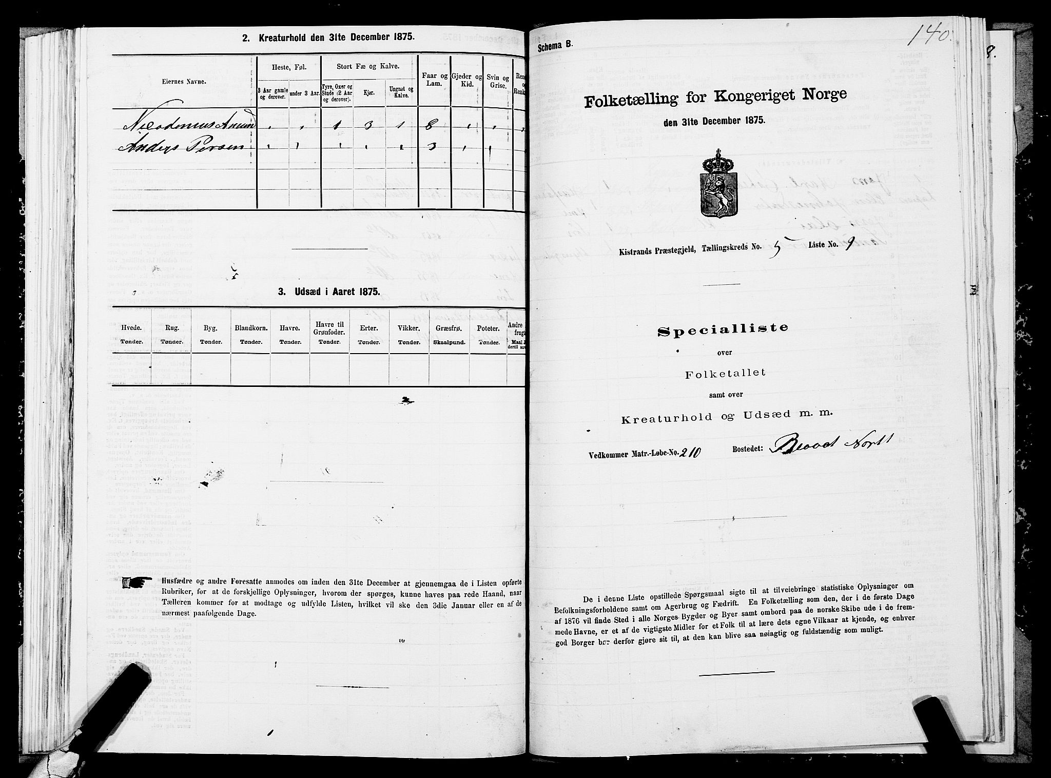 SATØ, 1875 census for 2020P Kistrand, 1875, p. 2140