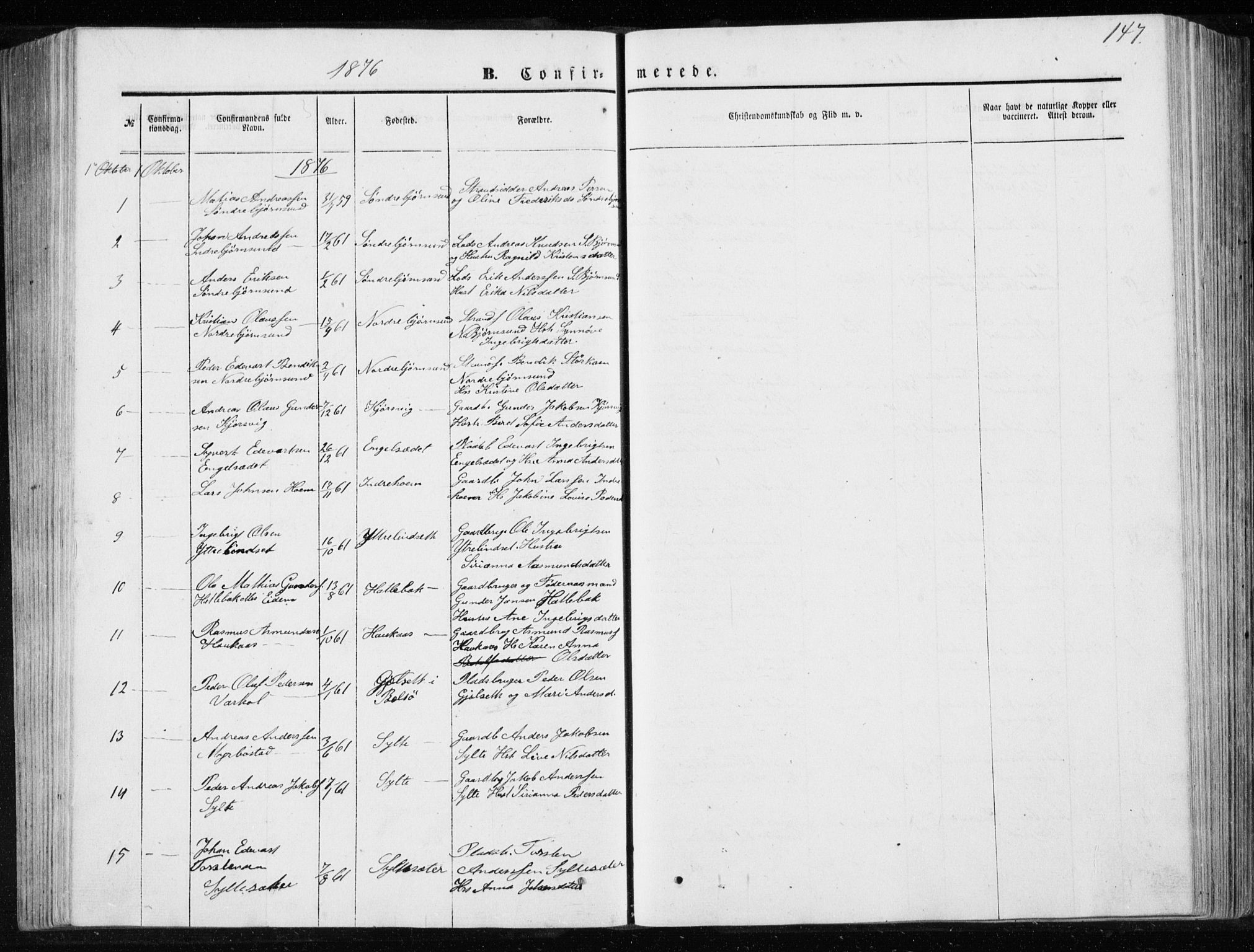 Ministerialprotokoller, klokkerbøker og fødselsregistre - Møre og Romsdal, SAT/A-1454/565/L0754: Parish register (copy) no. 565C03, 1870-1896, p. 147