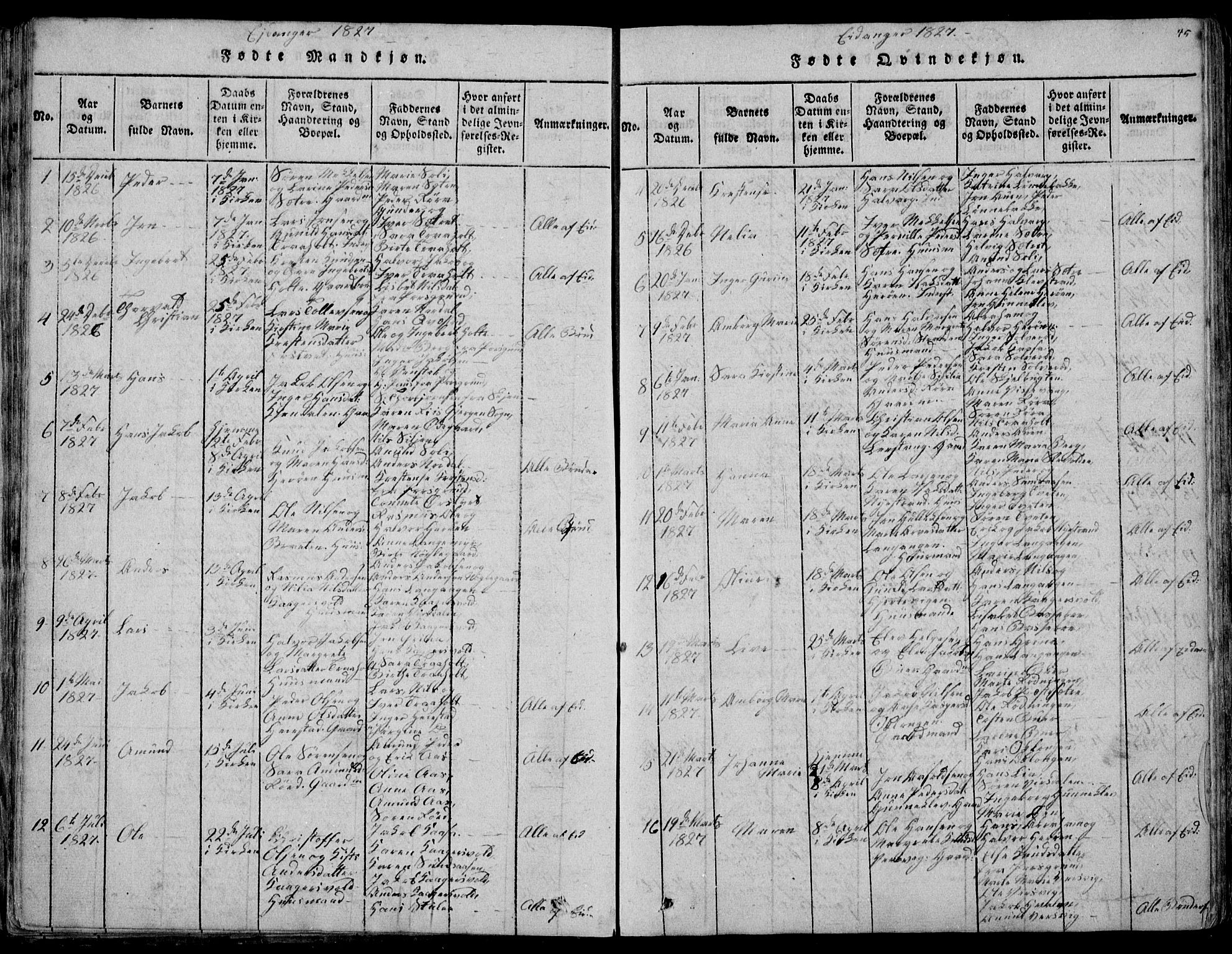 Eidanger kirkebøker, AV/SAKO-A-261/F/Fa/L0007: Parish register (official) no. 7, 1814-1831, p. 45