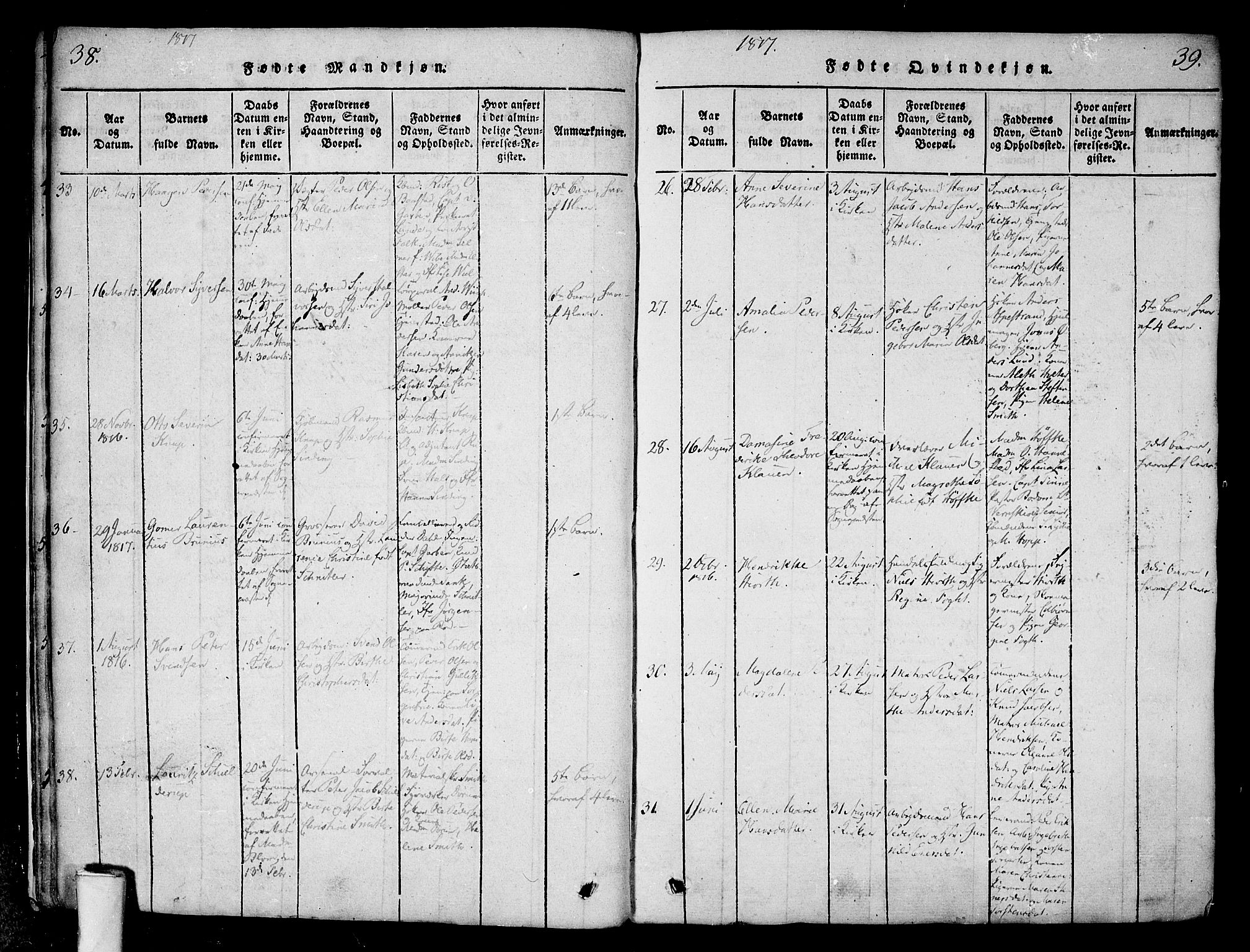 Halden prestekontor Kirkebøker, AV/SAO-A-10909/F/Fa/L0003: Parish register (official) no. I 3, 1815-1834, p. 38-39