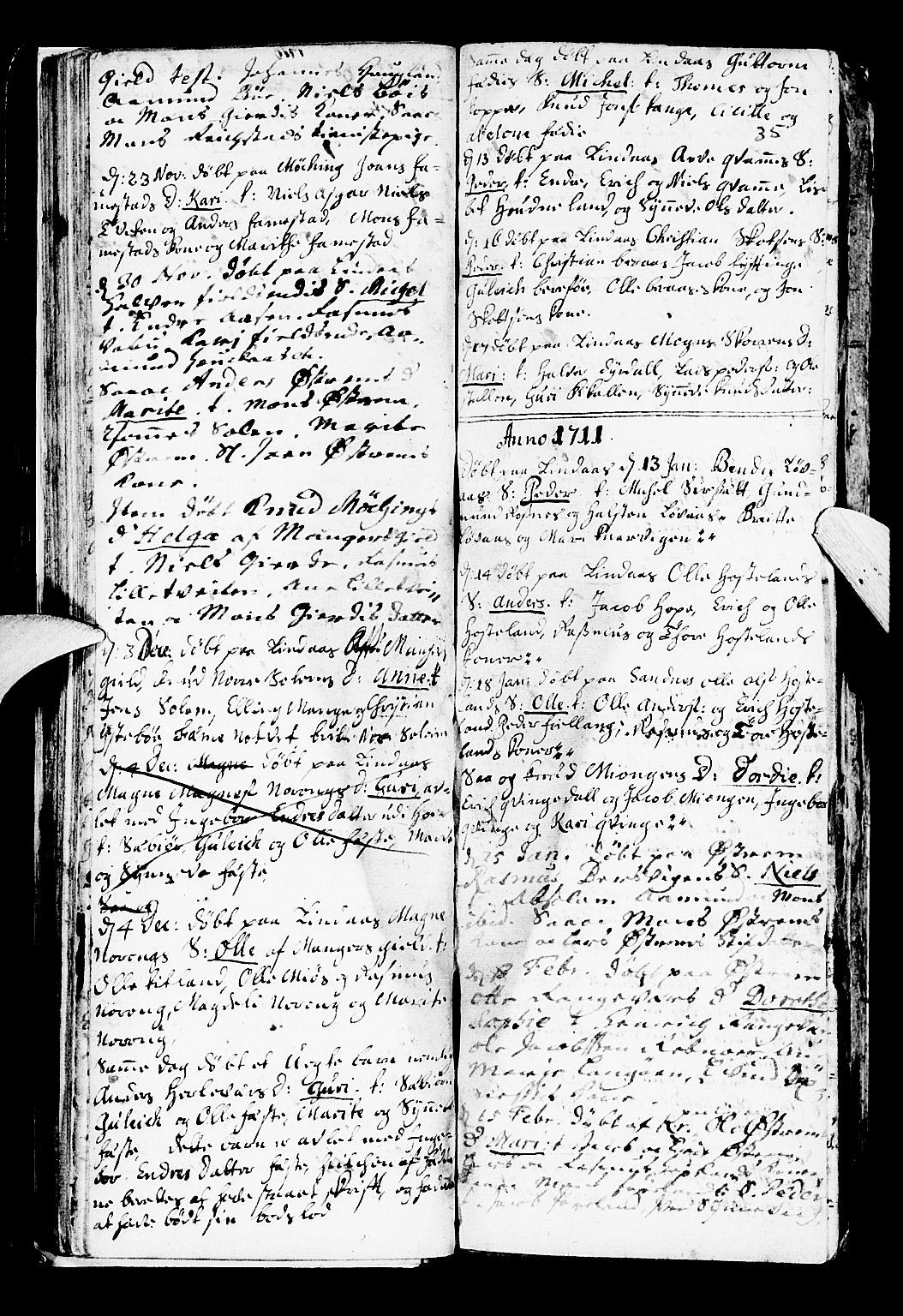 Lindås Sokneprestembete, SAB/A-76701/H/Haa: Parish register (official) no. A 1, 1699-1746, p. 35