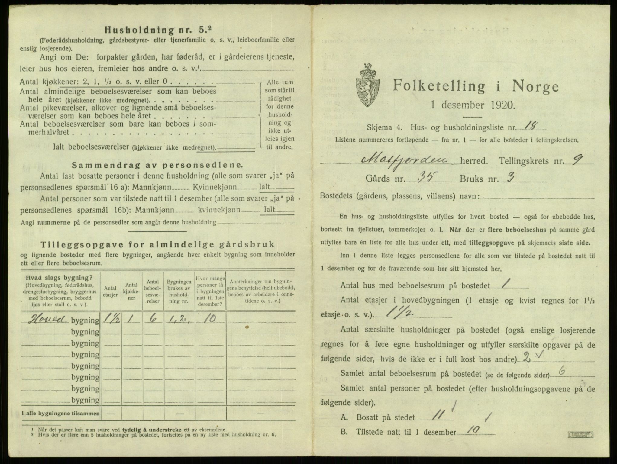 SAB, 1920 census for Masfjorden, 1920, p. 460