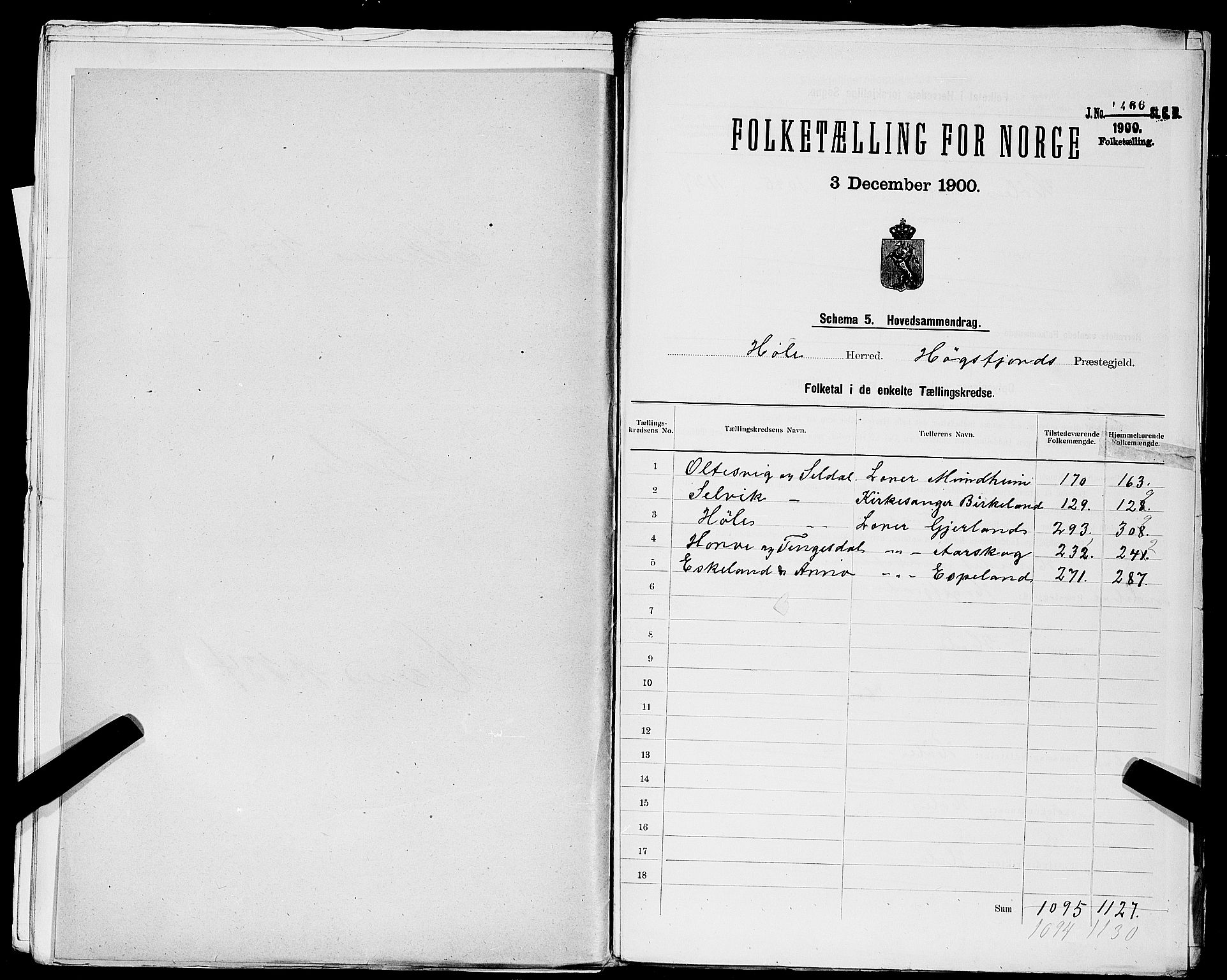 SAST, 1900 census for Høle, 1900, p. 2