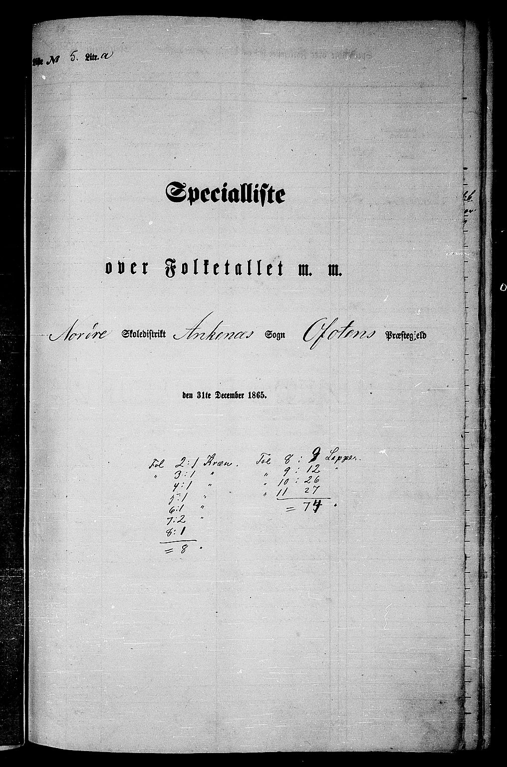 RA, 1865 census for Ofoten, 1865, p. 101