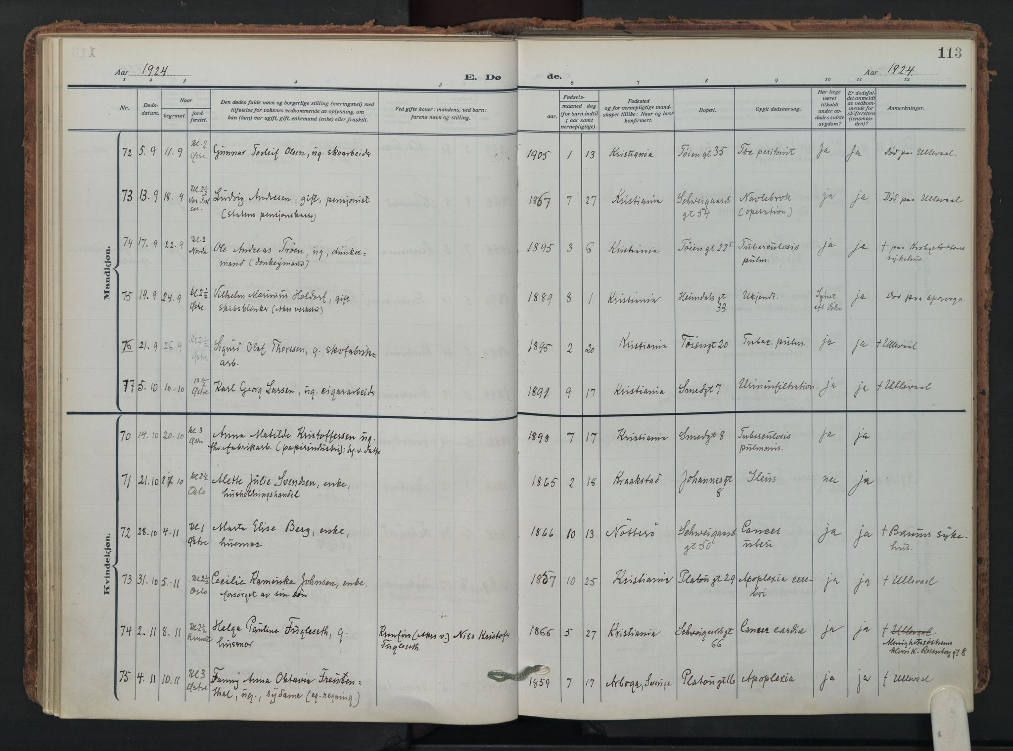 Grønland prestekontor Kirkebøker, AV/SAO-A-10848/F/Fa/L0019: Parish register (official) no. 19, 1918-1938, p. 113