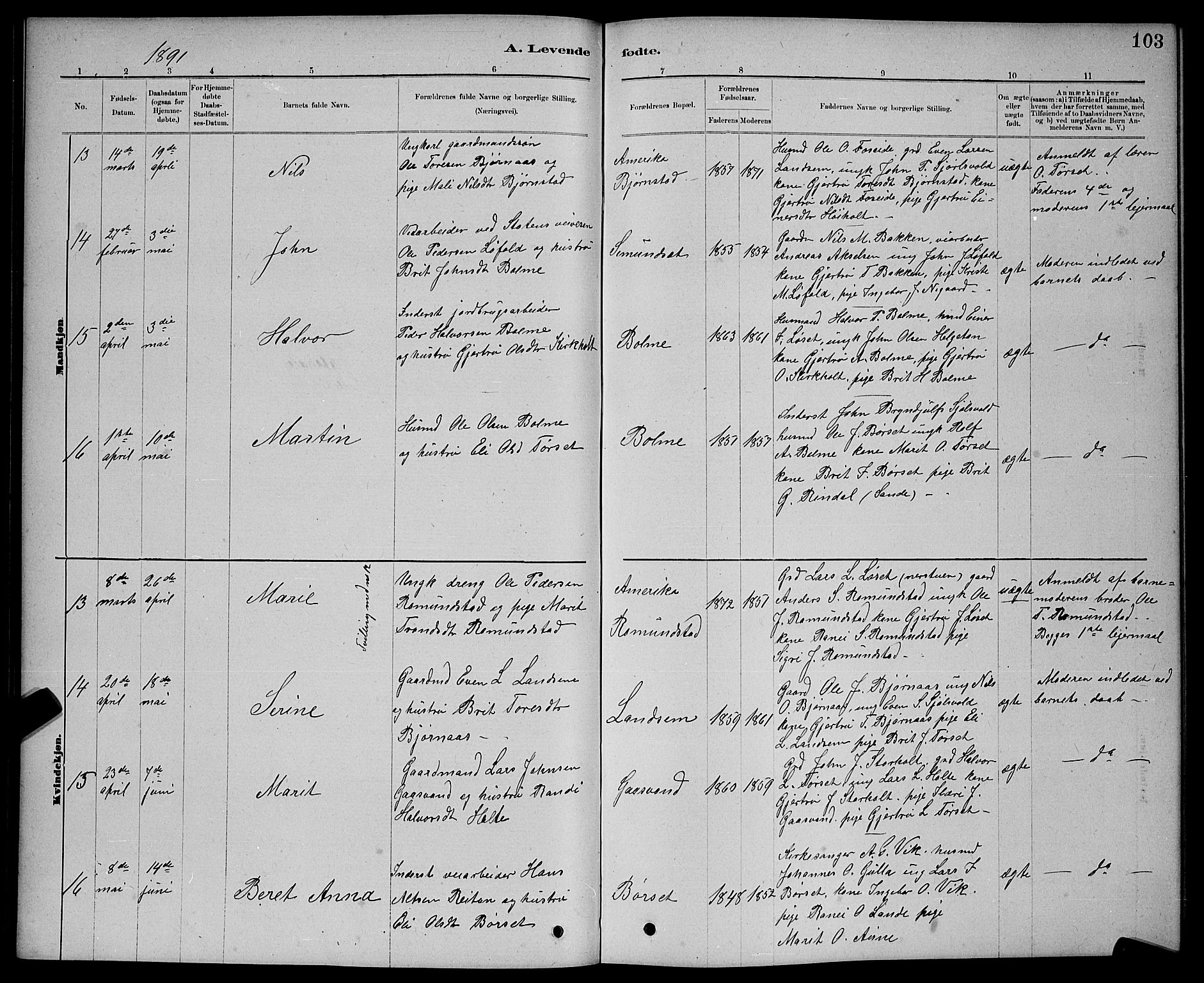 Ministerialprotokoller, klokkerbøker og fødselsregistre - Møre og Romsdal, AV/SAT-A-1454/598/L1077: Parish register (copy) no. 598C02, 1879-1891, p. 103