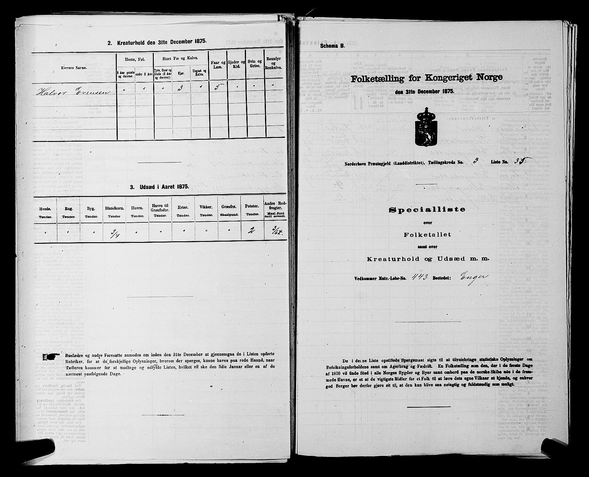 SAKO, 1875 census for 0613L Norderhov/Norderhov, Haug og Lunder, 1875, p. 2615