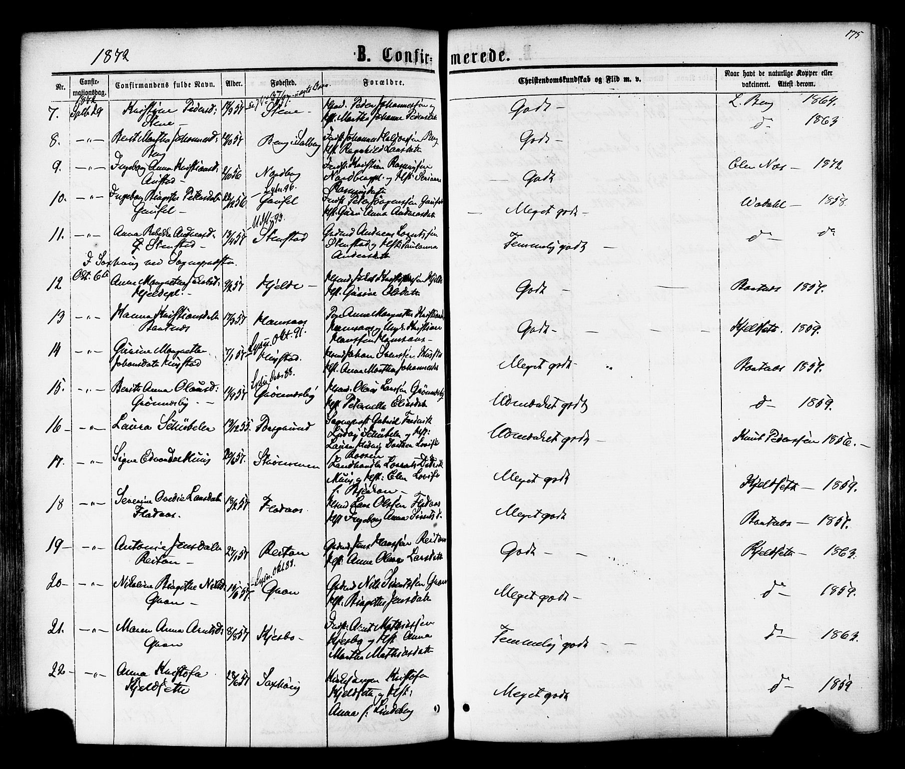 Ministerialprotokoller, klokkerbøker og fødselsregistre - Nord-Trøndelag, AV/SAT-A-1458/730/L0284: Parish register (official) no. 730A09, 1866-1878, p. 175