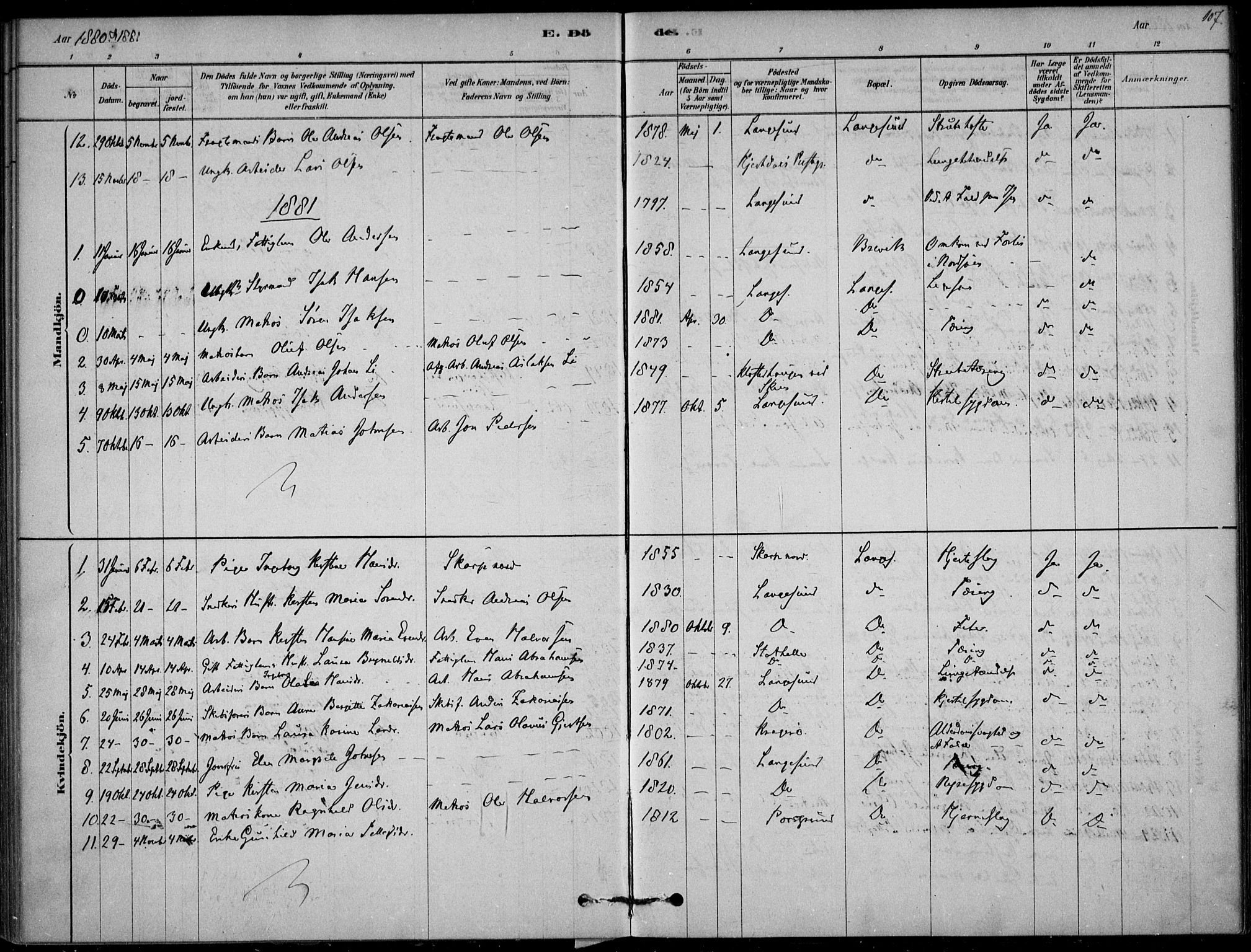 Langesund kirkebøker, SAKO/A-280/F/Fa/L0002: Parish register (official) no. 2, 1878-1892, p. 107