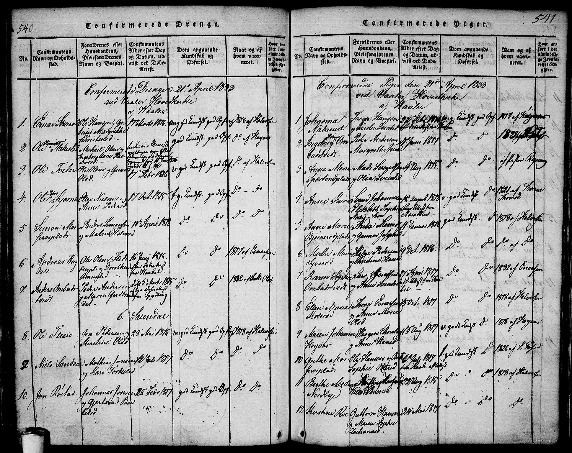 Våler prestekontor Kirkebøker, AV/SAO-A-11083/F/Fa/L0005: Parish register (official) no. I 5, 1815-1839, p. 540-541