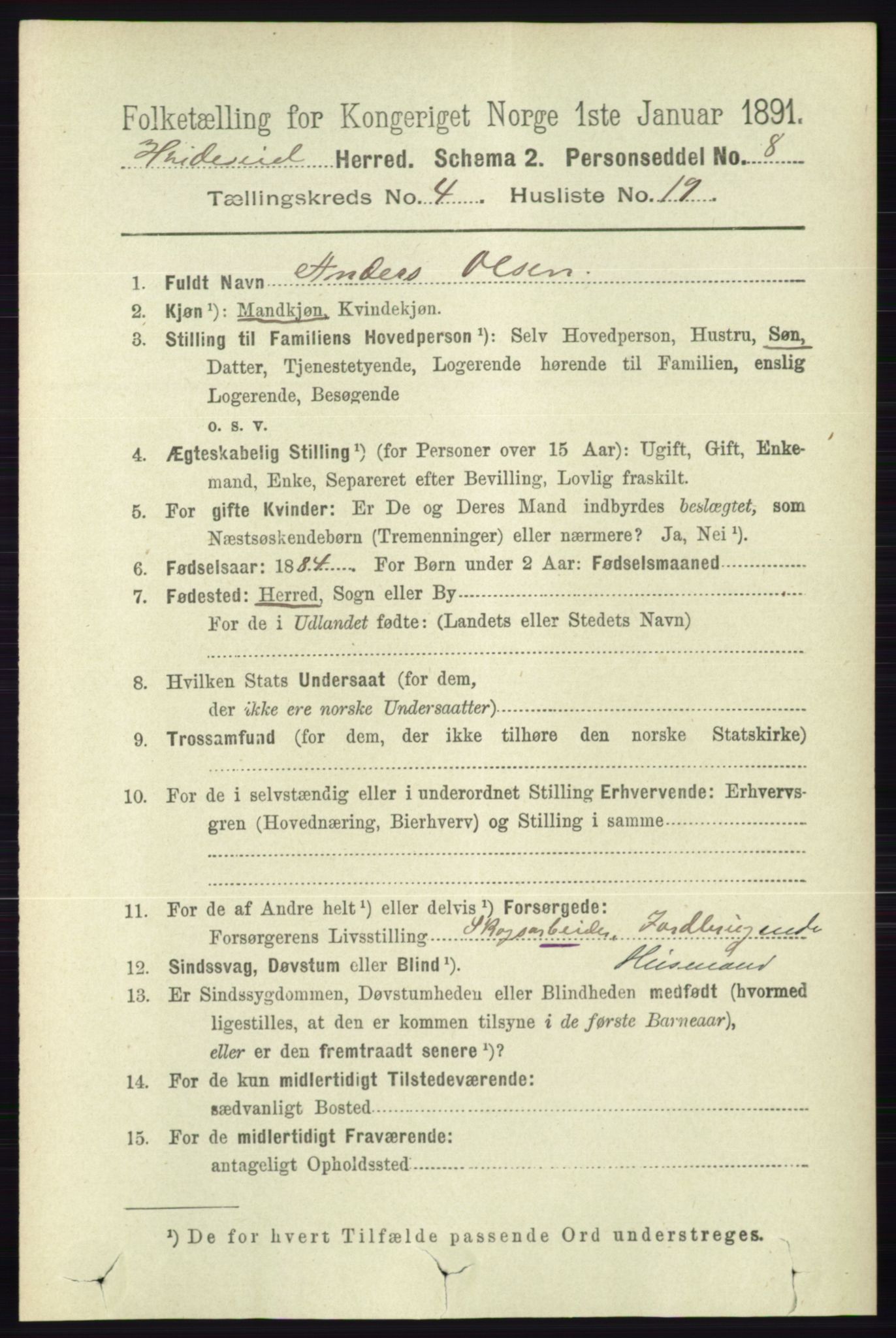 RA, 1891 census for 0829 Kviteseid, 1891, p. 851