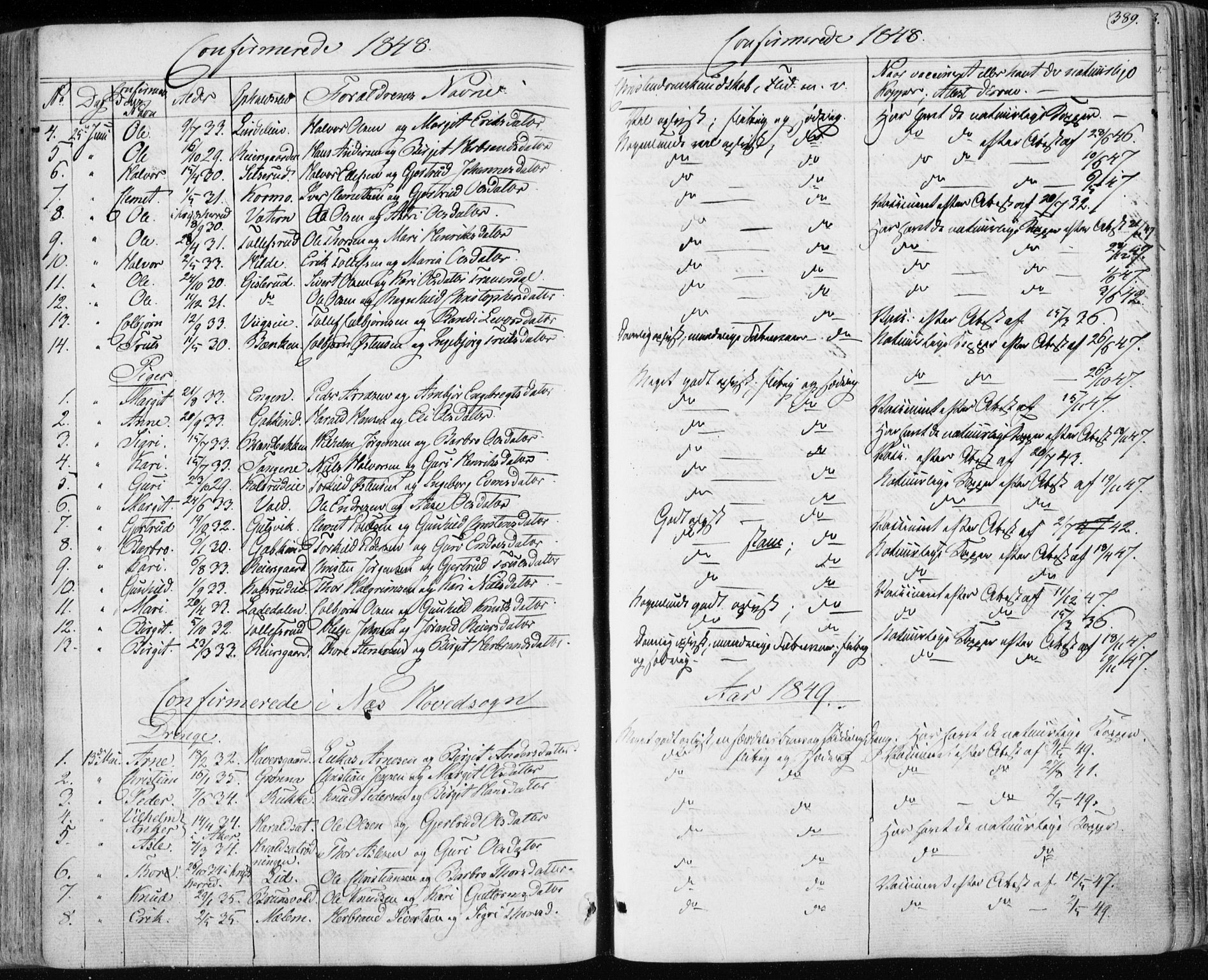 Nes kirkebøker, SAKO/A-236/F/Fa/L0009: Parish register (official) no. 9, 1834-1863, p. 389