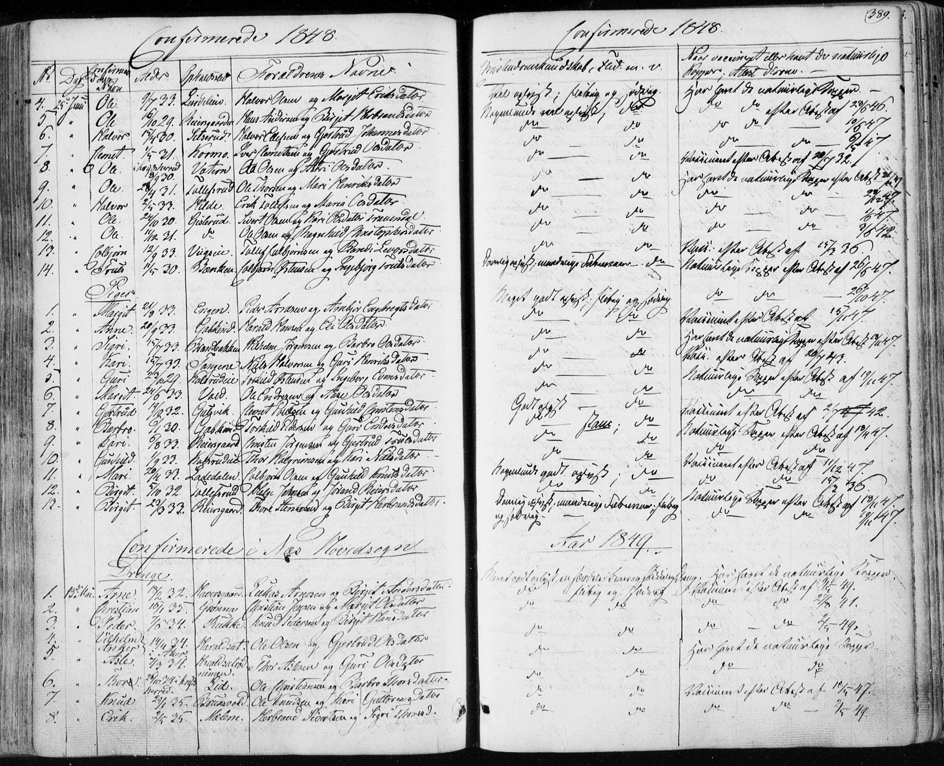 Nes kirkebøker, AV/SAKO-A-236/F/Fa/L0009: Parish register (official) no. 9, 1834-1863, p. 389