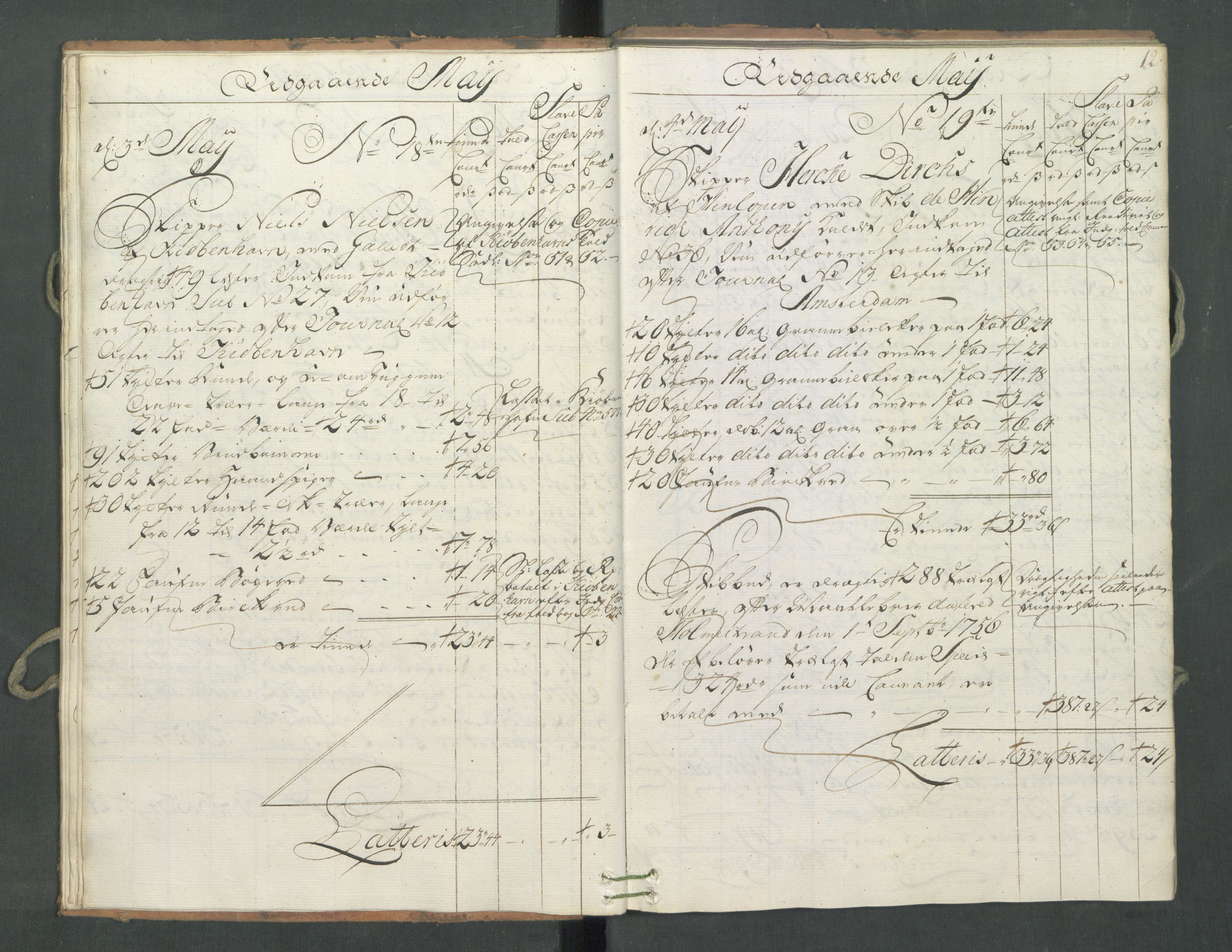 Generaltollkammeret, tollregnskaper, AV/RA-EA-5490/R09/L0034/0001: Tollregnskaper Holmestrand / Utgående hovedtollbok, 1762, p. 11b-12a
