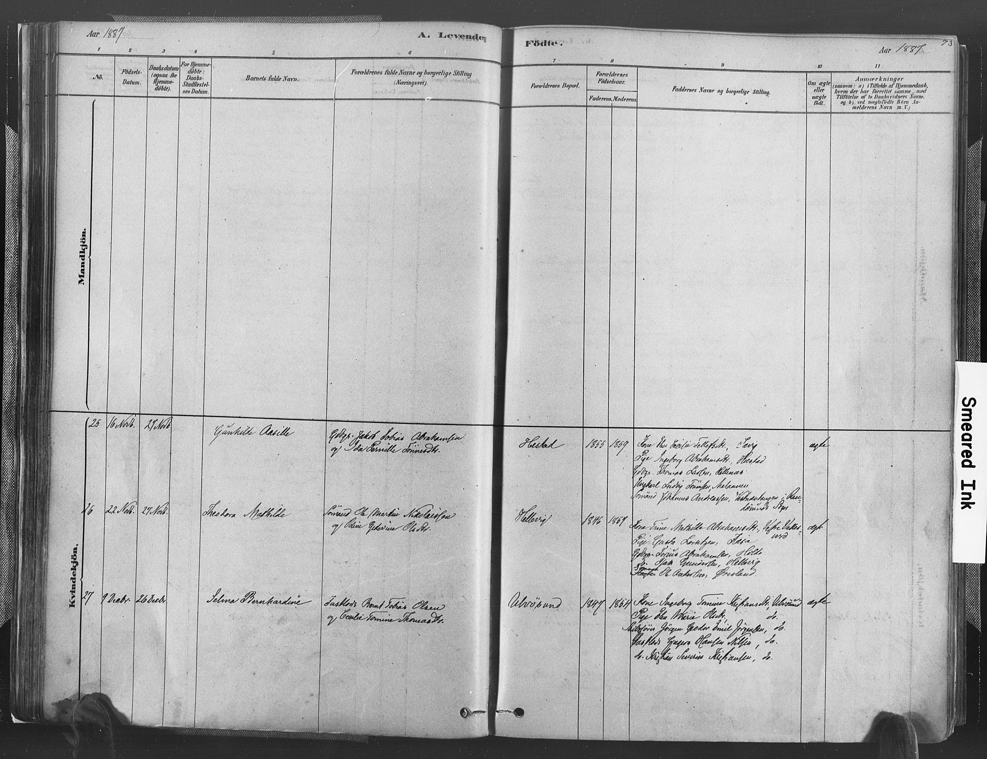 Høvåg sokneprestkontor, AV/SAK-1111-0025/F/Fa/L0005: Parish register (official) no. A 5, 1878-1893, p. 73