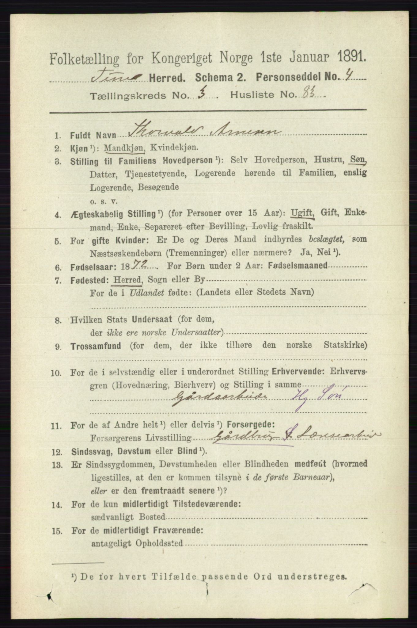 RA, 1891 census for 0130 Tune, 1891, p. 2030