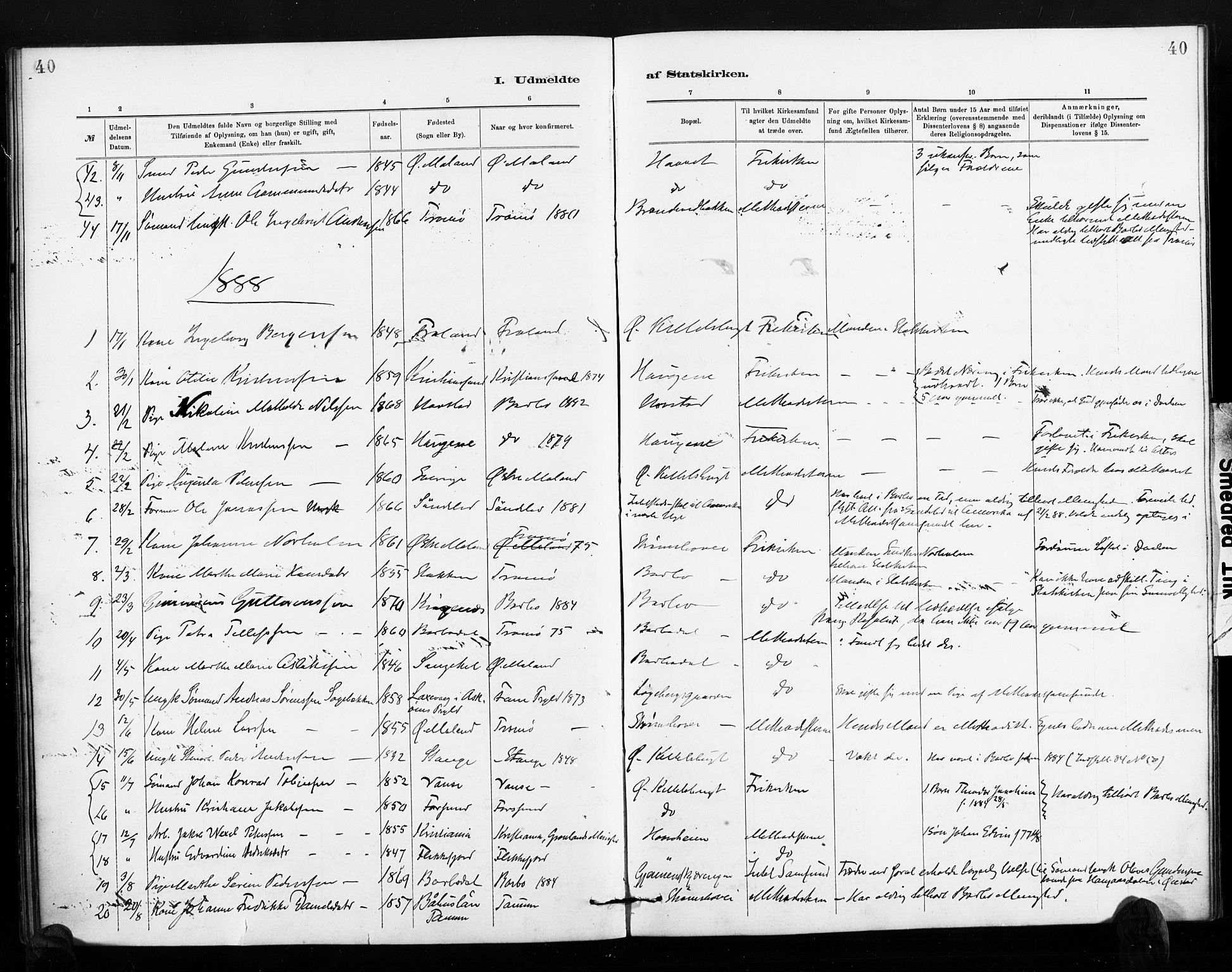 Barbu sokneprestkontor, AV/SAK-1111-0003/F/Fa/L0004: Parish register (official) no. A 4, 1883-1909, p. 40