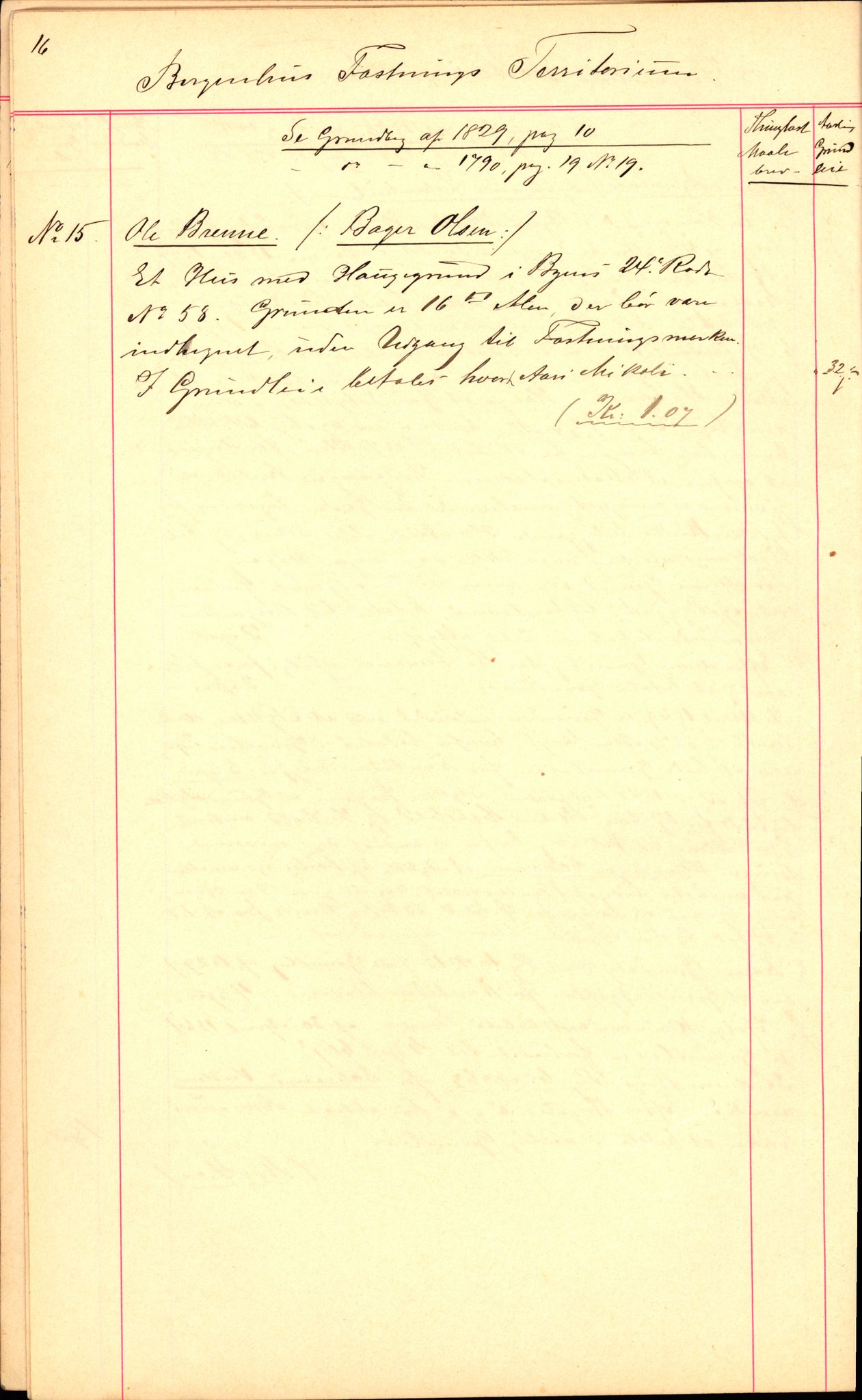 Forsvaret, Ingeniørvåpenets bygningsavdeling, AV/RA-RAFA-1832/F/Fd/L0003/0006: -- / Protokoll over bortfestet grunn, 1894, p. 16