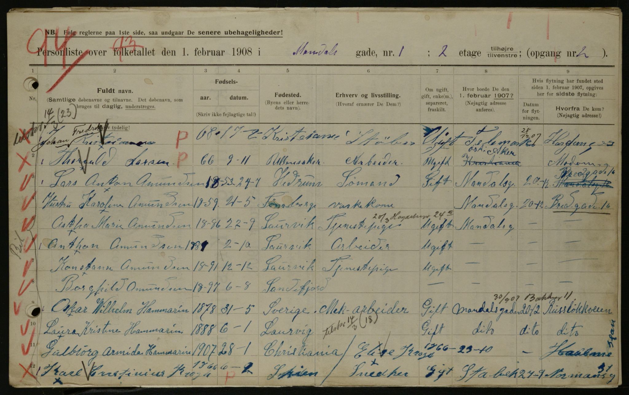 OBA, Municipal Census 1908 for Kristiania, 1908, p. 53836