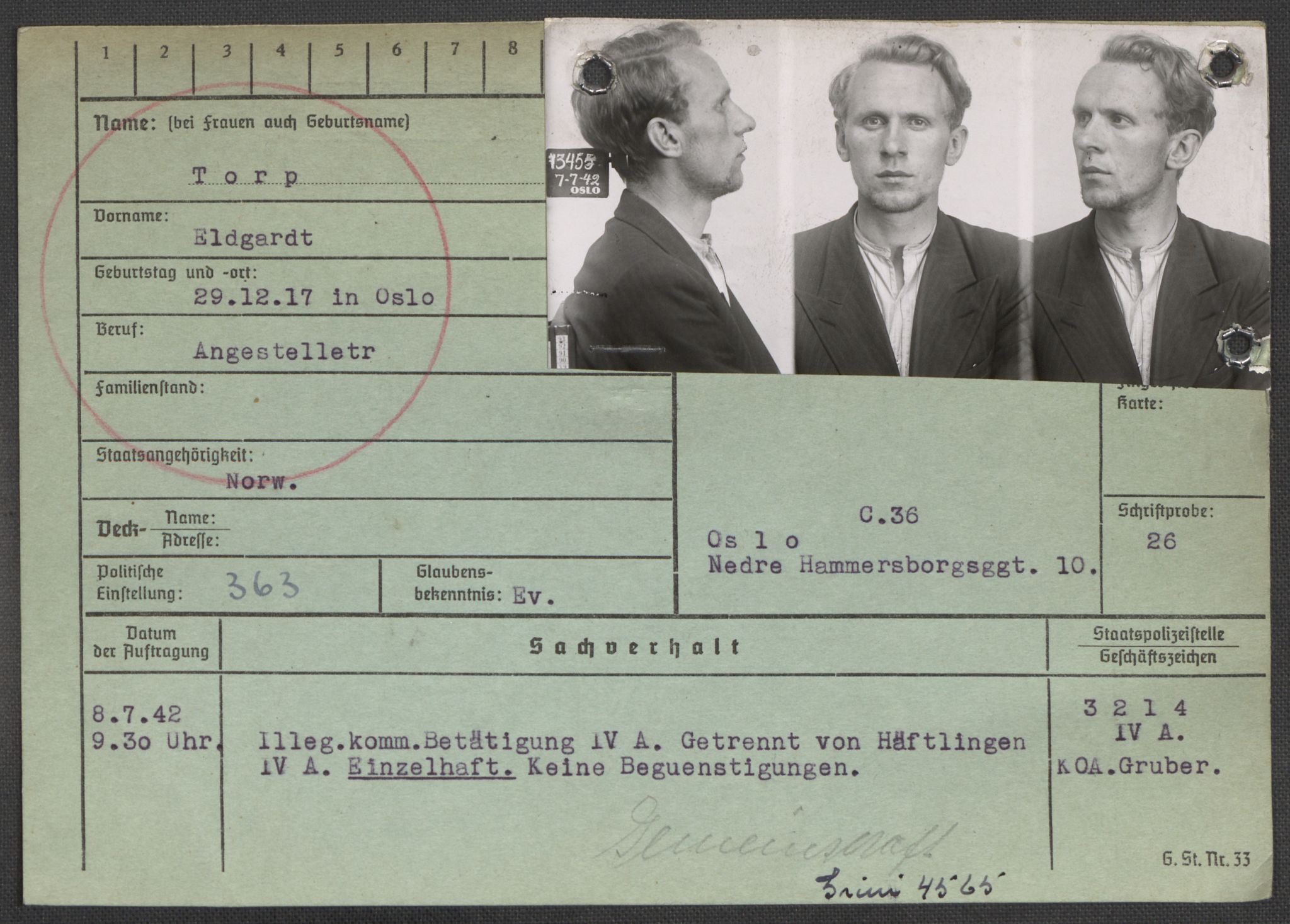 Befehlshaber der Sicherheitspolizei und des SD, AV/RA-RAFA-5969/E/Ea/Eaa/L0010: Register over norske fanger i Møllergata 19: Sø-Å, 1940-1945, p. 406