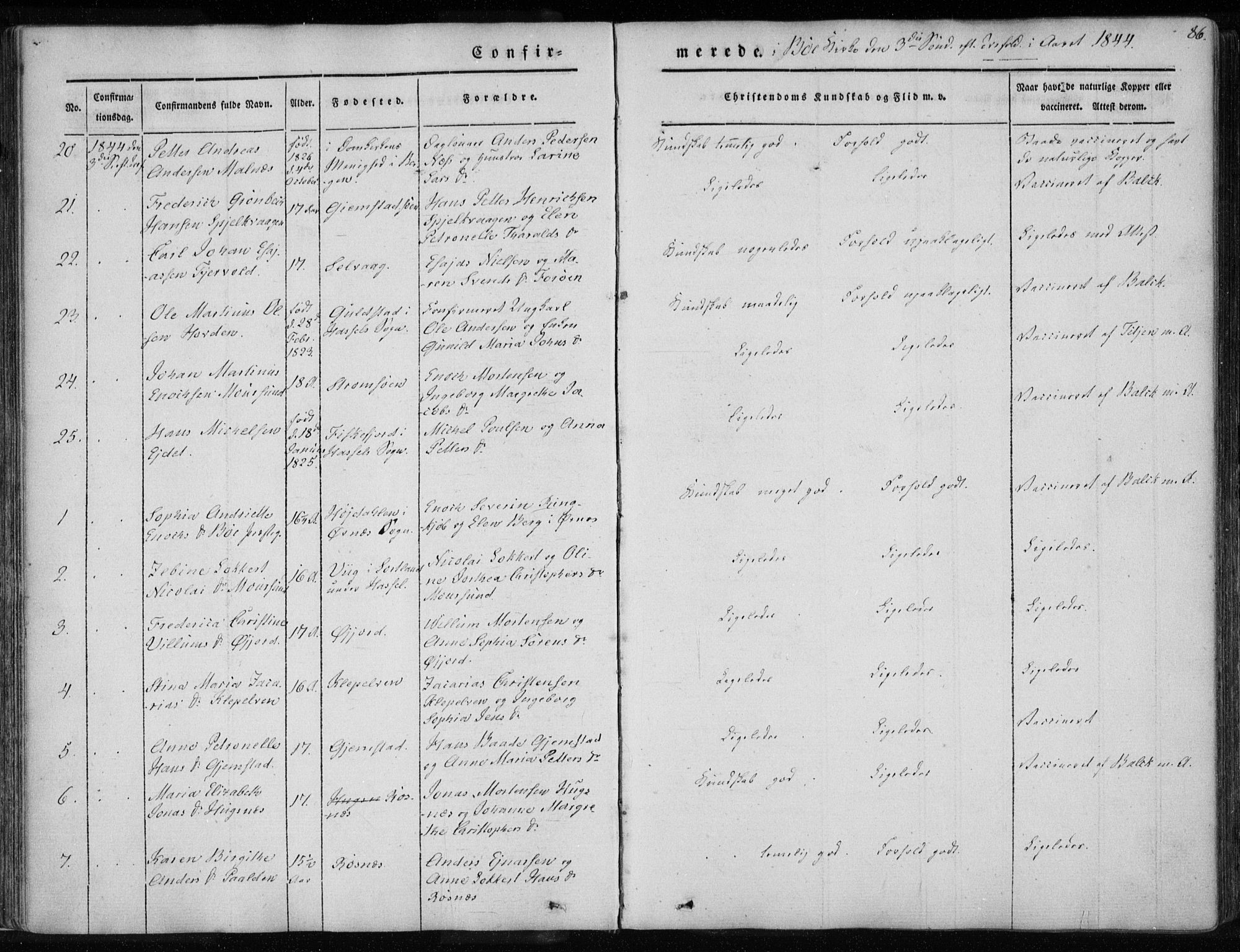 Ministerialprotokoller, klokkerbøker og fødselsregistre - Nordland, AV/SAT-A-1459/891/L1299: Parish register (official) no. 891A04, 1841-1856, p. 86