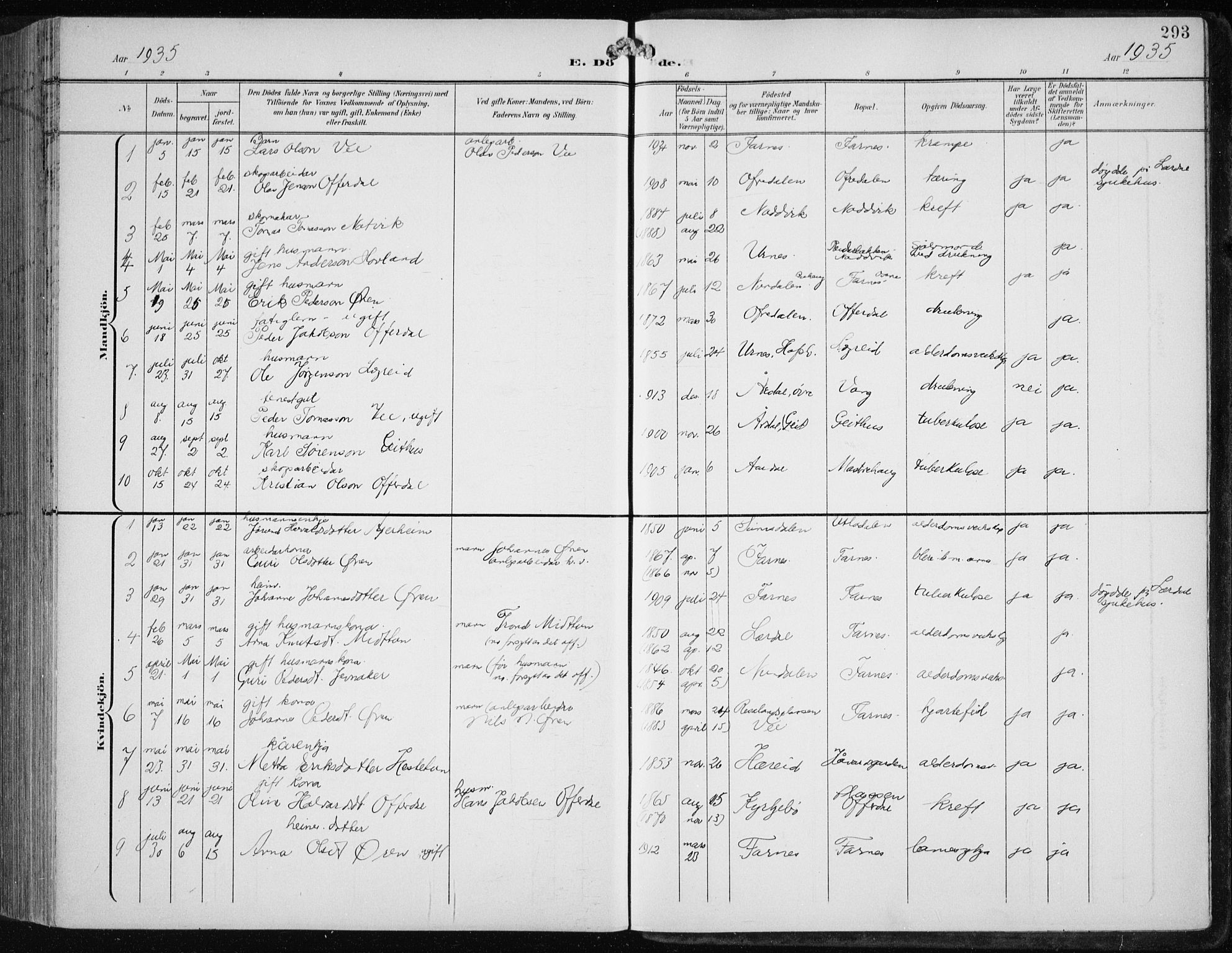 Årdal sokneprestembete, AV/SAB-A-81701: Parish register (copy) no. A 2, 1899-1939, p. 293