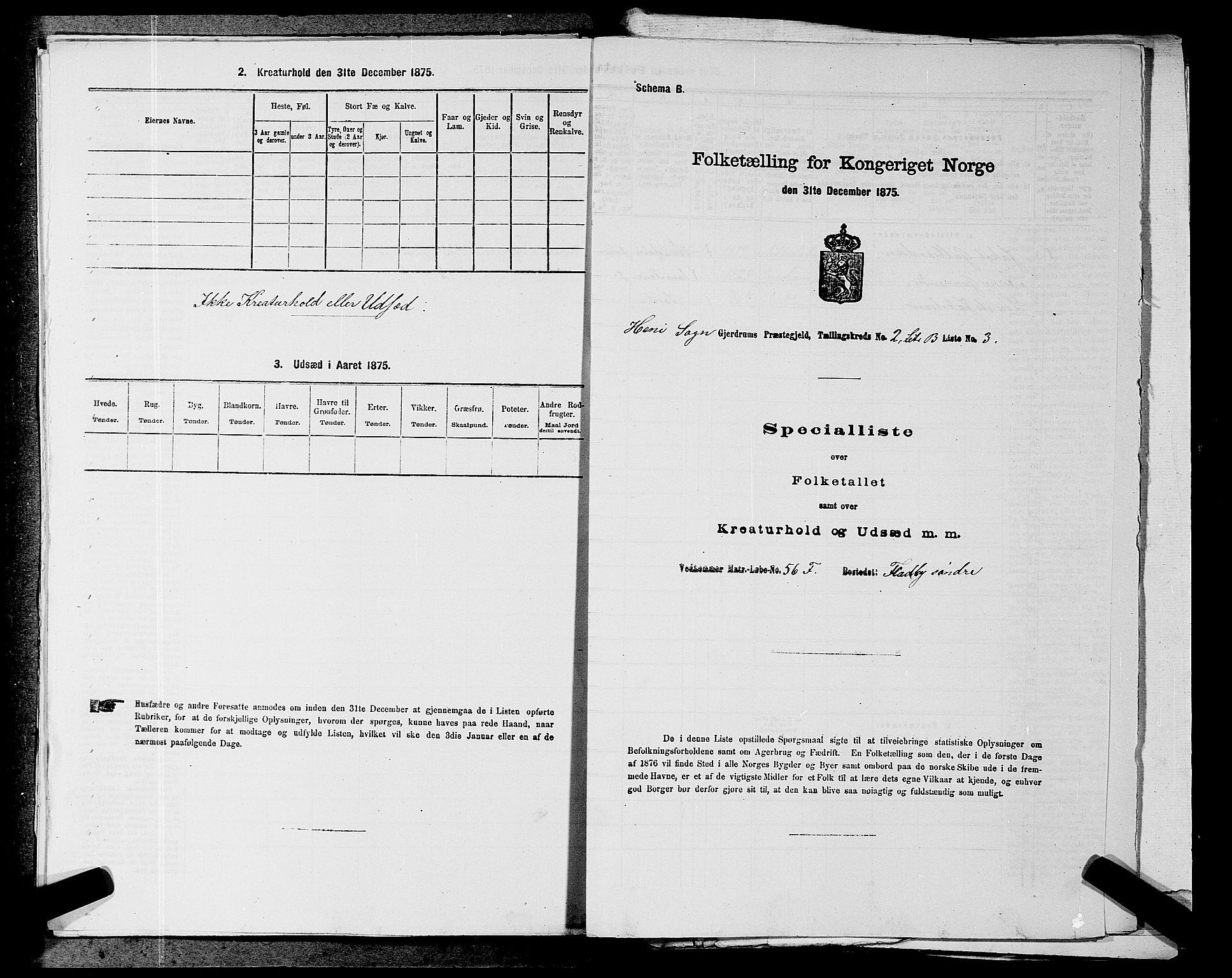 RA, 1875 census for 0234P Gjerdrum, 1875, p. 375