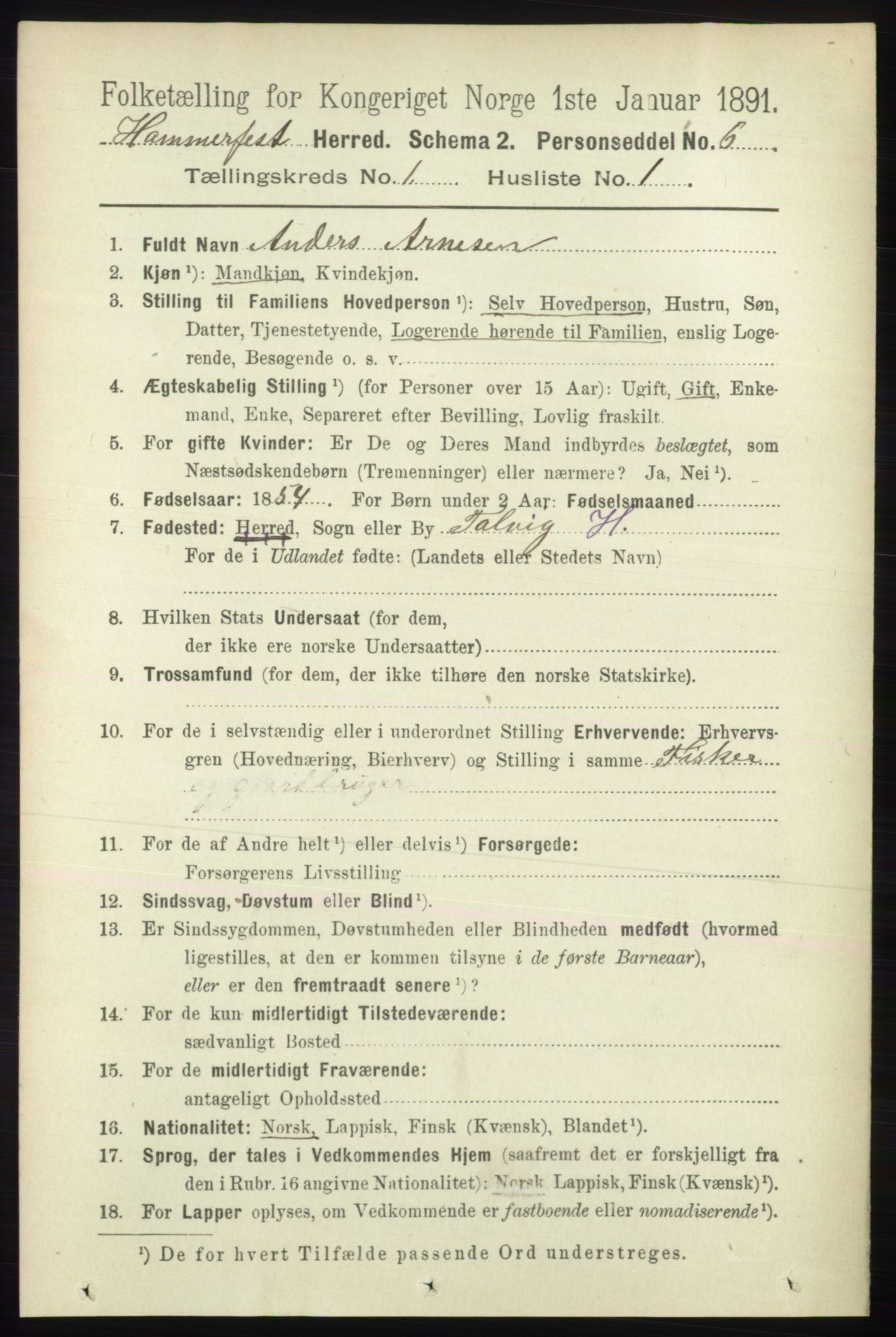 RA, 1891 census for 2016 Hammerfest, 1891, p. 87