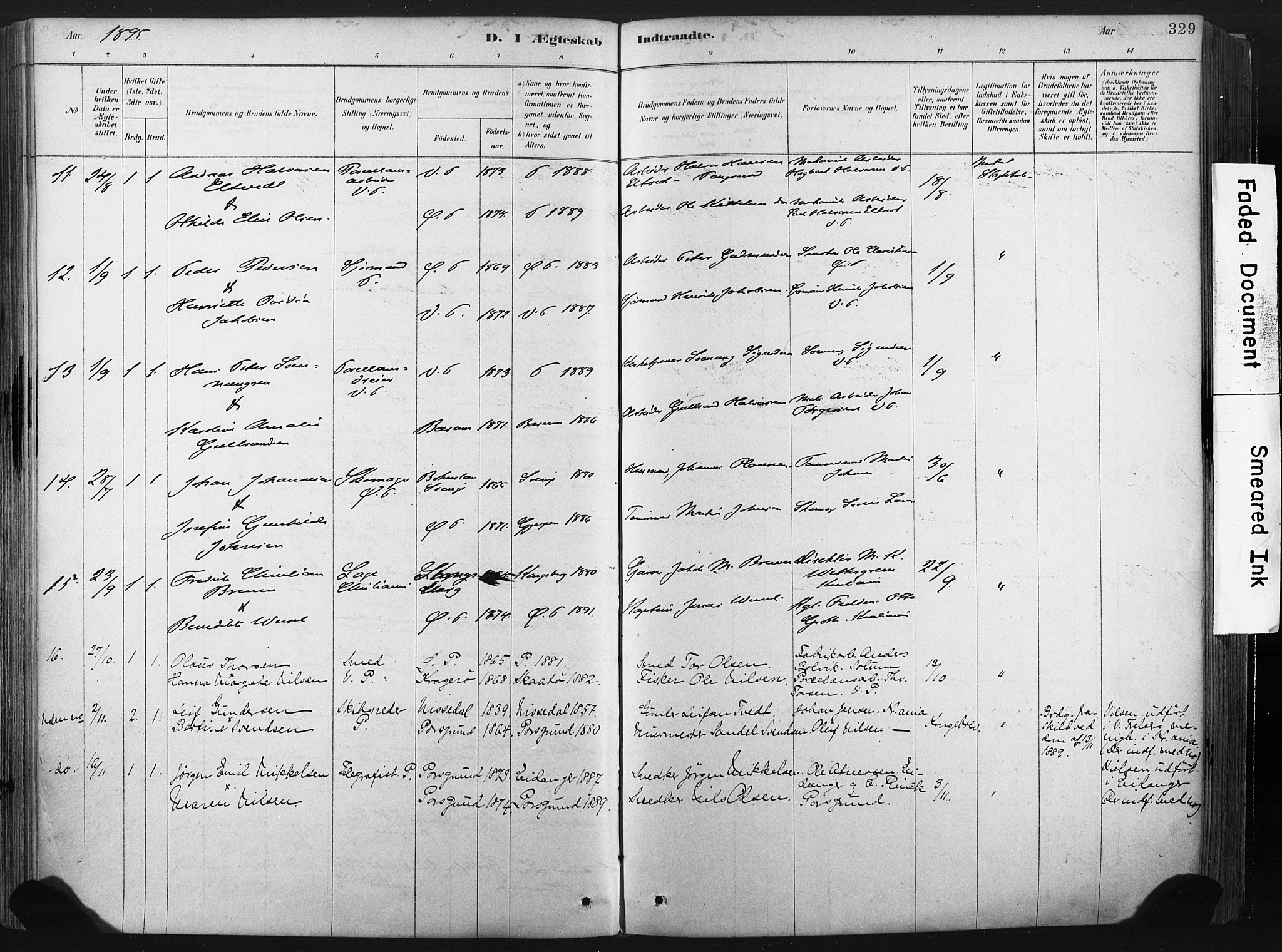 Porsgrunn kirkebøker , AV/SAKO-A-104/F/Fa/L0008: Parish register (official) no. 8, 1878-1895, p. 329