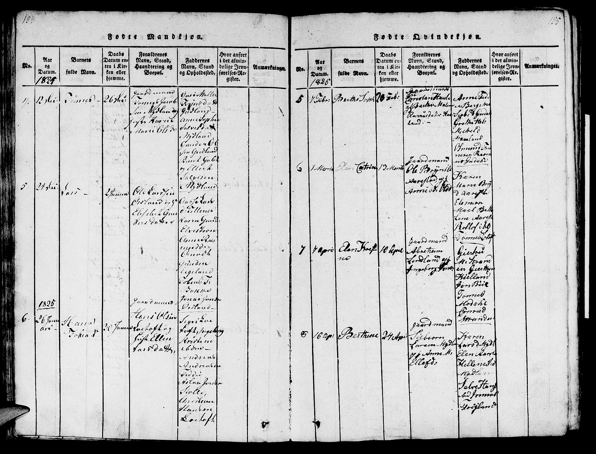 Sokndal sokneprestkontor, AV/SAST-A-101808: Parish register (official) no. A 6, 1815-1826, p. 154-155