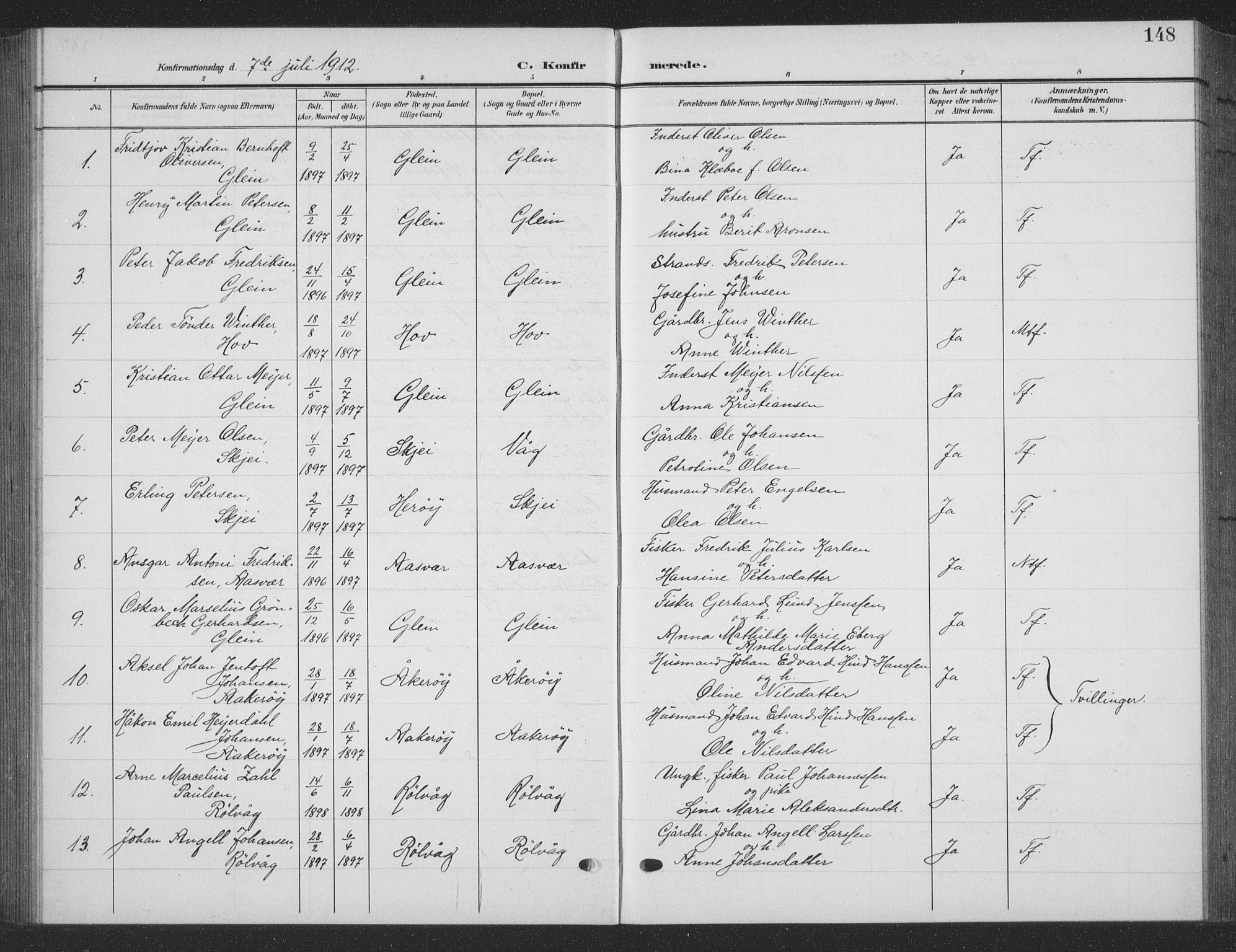 Ministerialprotokoller, klokkerbøker og fødselsregistre - Nordland, AV/SAT-A-1459/835/L0533: Parish register (copy) no. 835C05, 1906-1939, p. 148