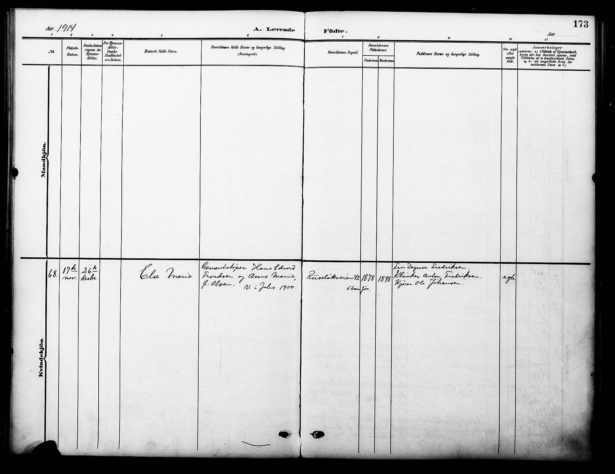 Johannes prestekontor Kirkebøker, SAO/A-10852/F/Fa/L0009: Parish register (official) no. 9, 1905-1929, p. 173