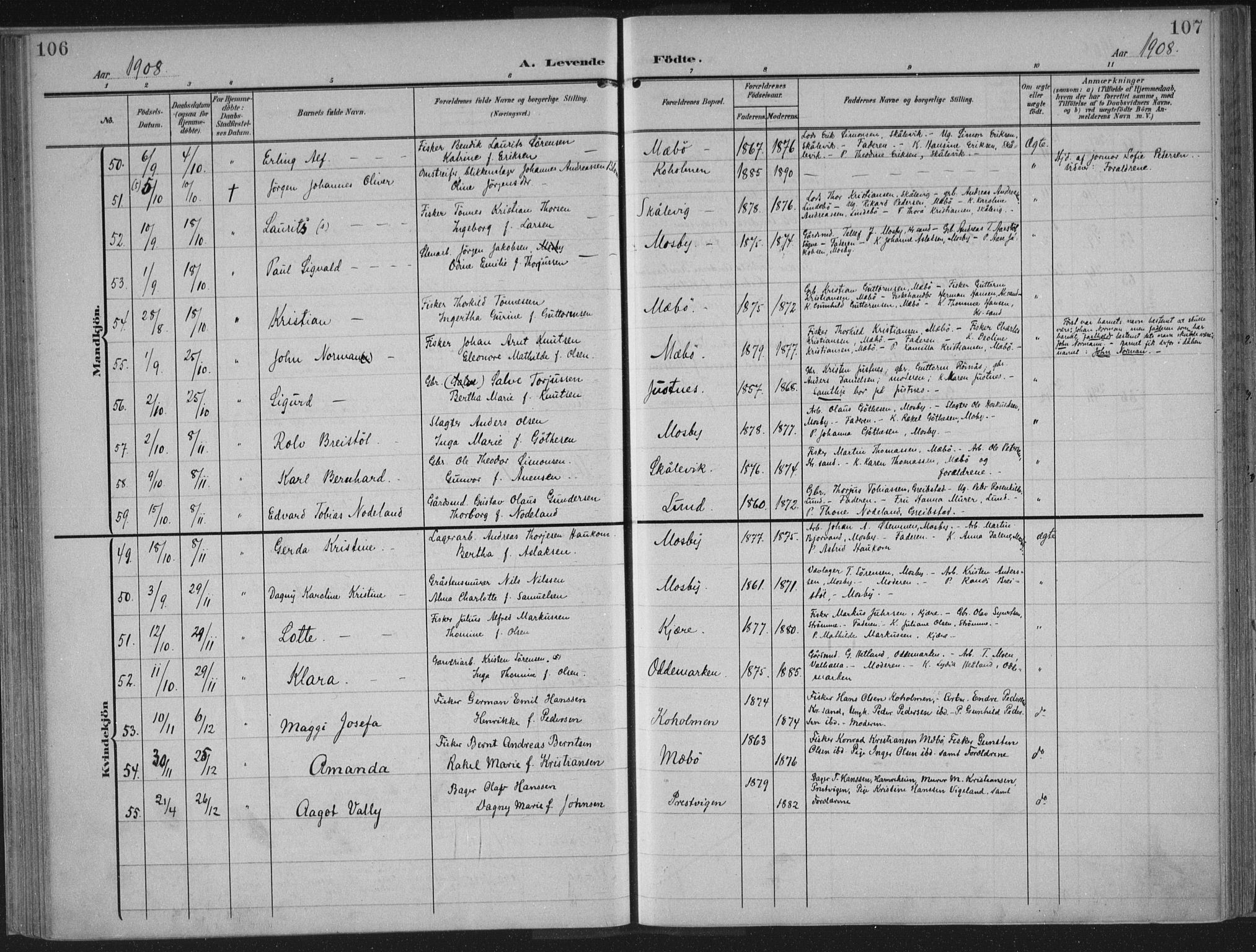 Oddernes sokneprestkontor, AV/SAK-1111-0033/F/Fa/Faa/L0011: Parish register (official) no. A 11, 1904-1911, p. 106-107