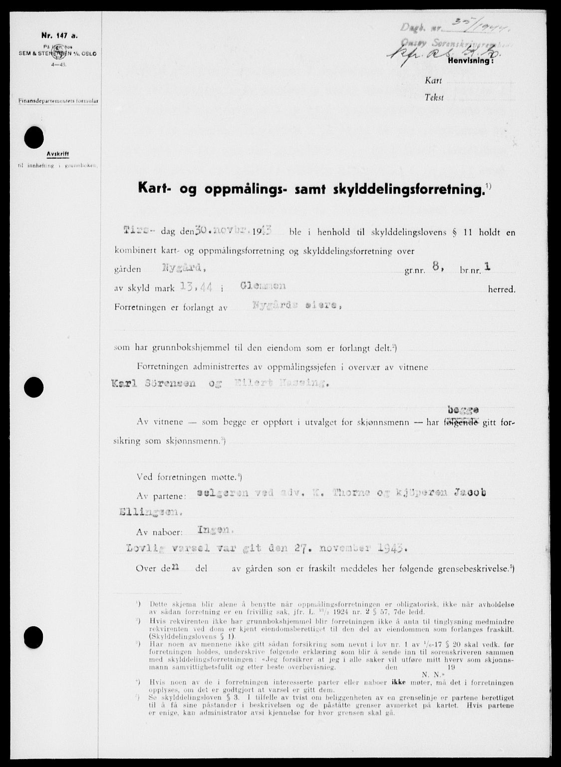 Onsøy sorenskriveri, SAO/A-10474/G/Ga/Gab/L0011: Mortgage book no. II A-12, 1944-1944
