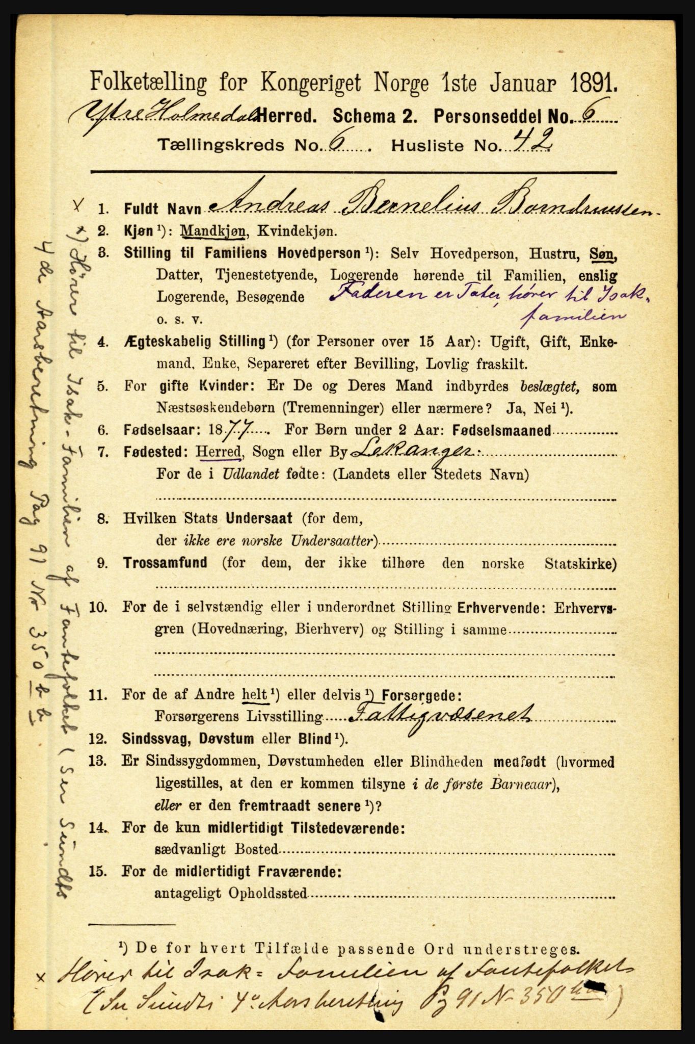 RA, 1891 census for 1429 Ytre Holmedal, 1891, p. 1564