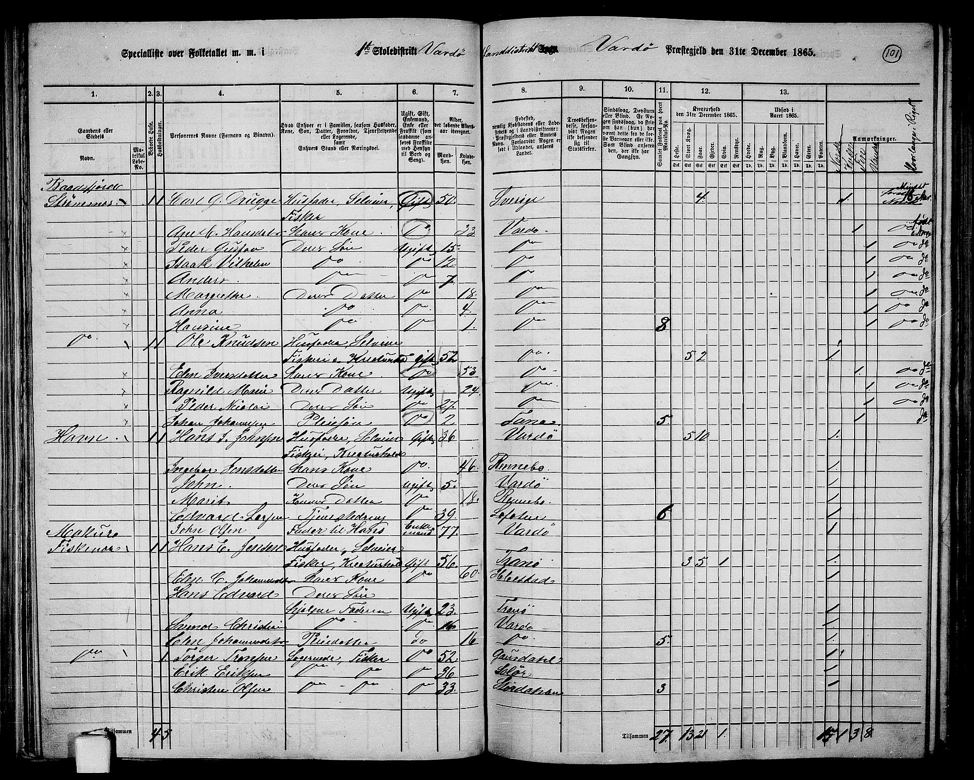RA, 1865 census for Vardø/Vardø, 1865, p. 9