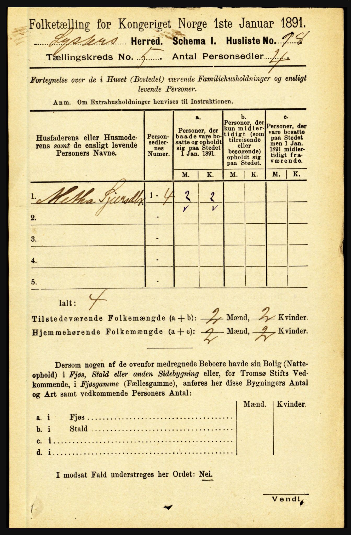 RA, 1891 census for 1426 Luster, 1891, p. 1585