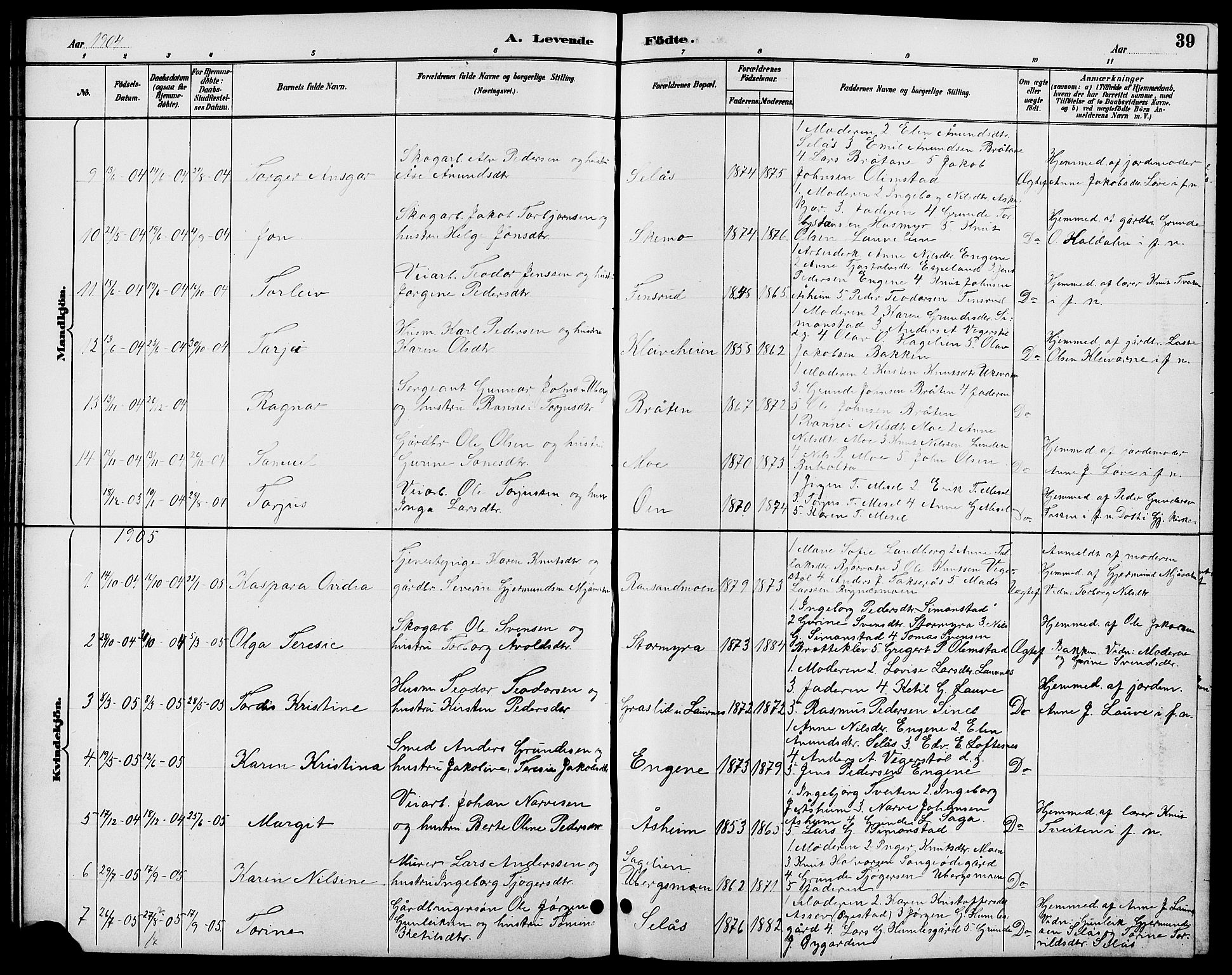 Gjerstad sokneprestkontor, SAK/1111-0014/F/Fb/Fbb/L0004: Parish register (copy) no. B 4, 1890-1910, p. 39