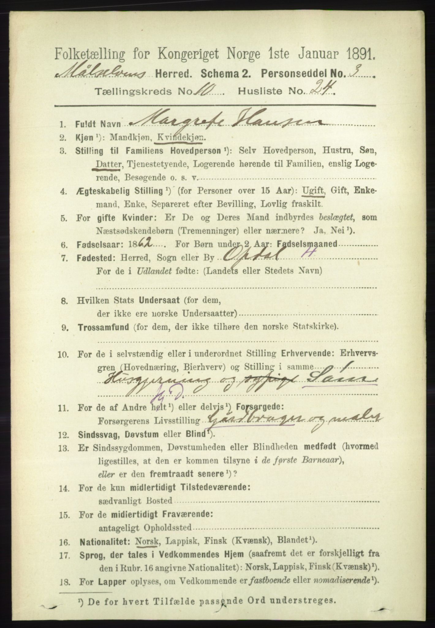 RA, 1891 census for 1924 Målselv, 1891, p. 3179