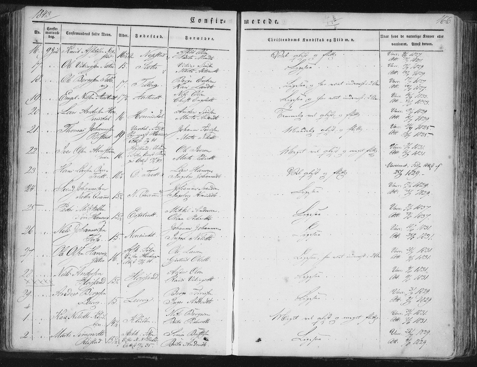 Hamre sokneprestembete, SAB/A-75501/H/Ha/Haa/Haaa/L0012: Parish register (official) no. A 12, 1834-1845, p. 166