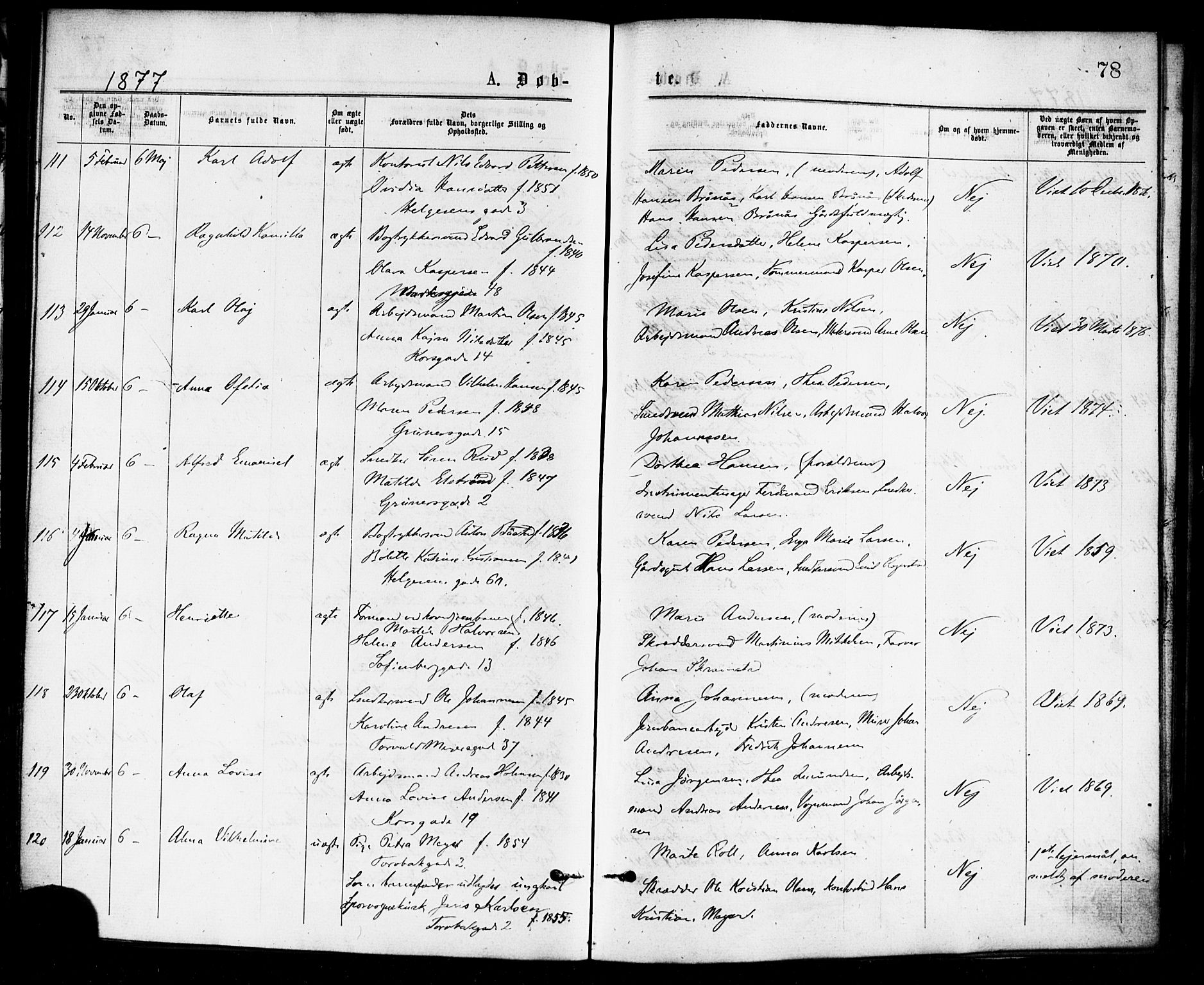 Paulus prestekontor Kirkebøker, AV/SAO-A-10871/F/Fa/L0001: Parish register (official) no. 1, 1875-1878, p. 78