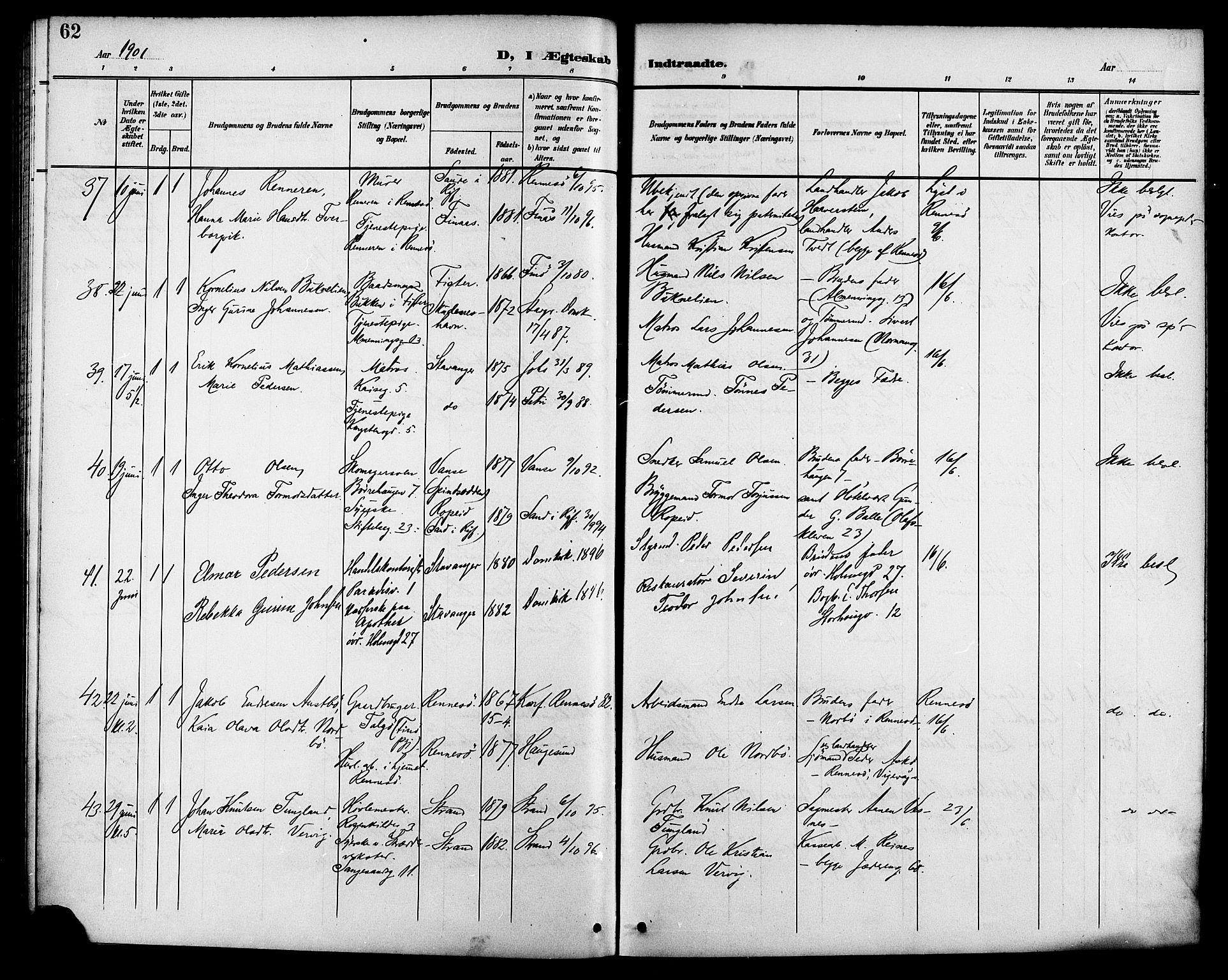 St. Petri sokneprestkontor, SAST/A-101813/001/30/30BB/L0007: Parish register (copy) no. B 7, 1895-1902, p. 62