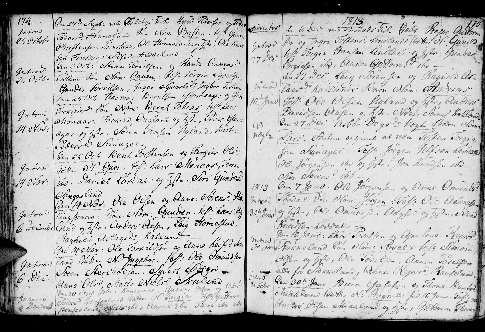 Holum sokneprestkontor, AV/SAK-1111-0022/F/Fa/Fab/L0004: Parish register (official) no. A 4, 1774-1847, p. 174-175