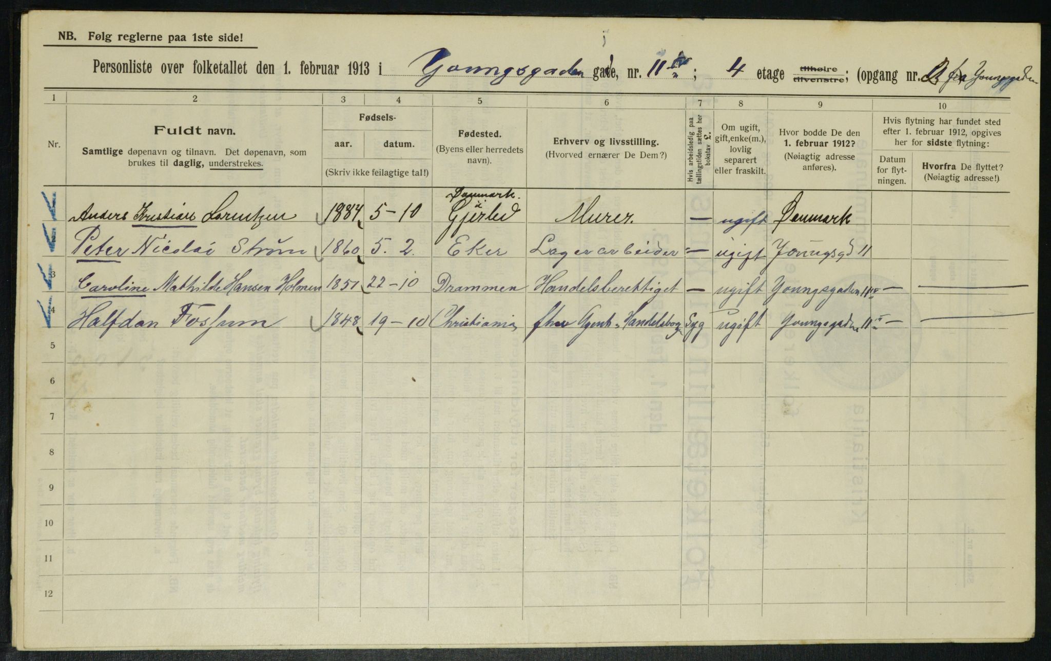 OBA, Municipal Census 1913 for Kristiania, 1913, p. 128496