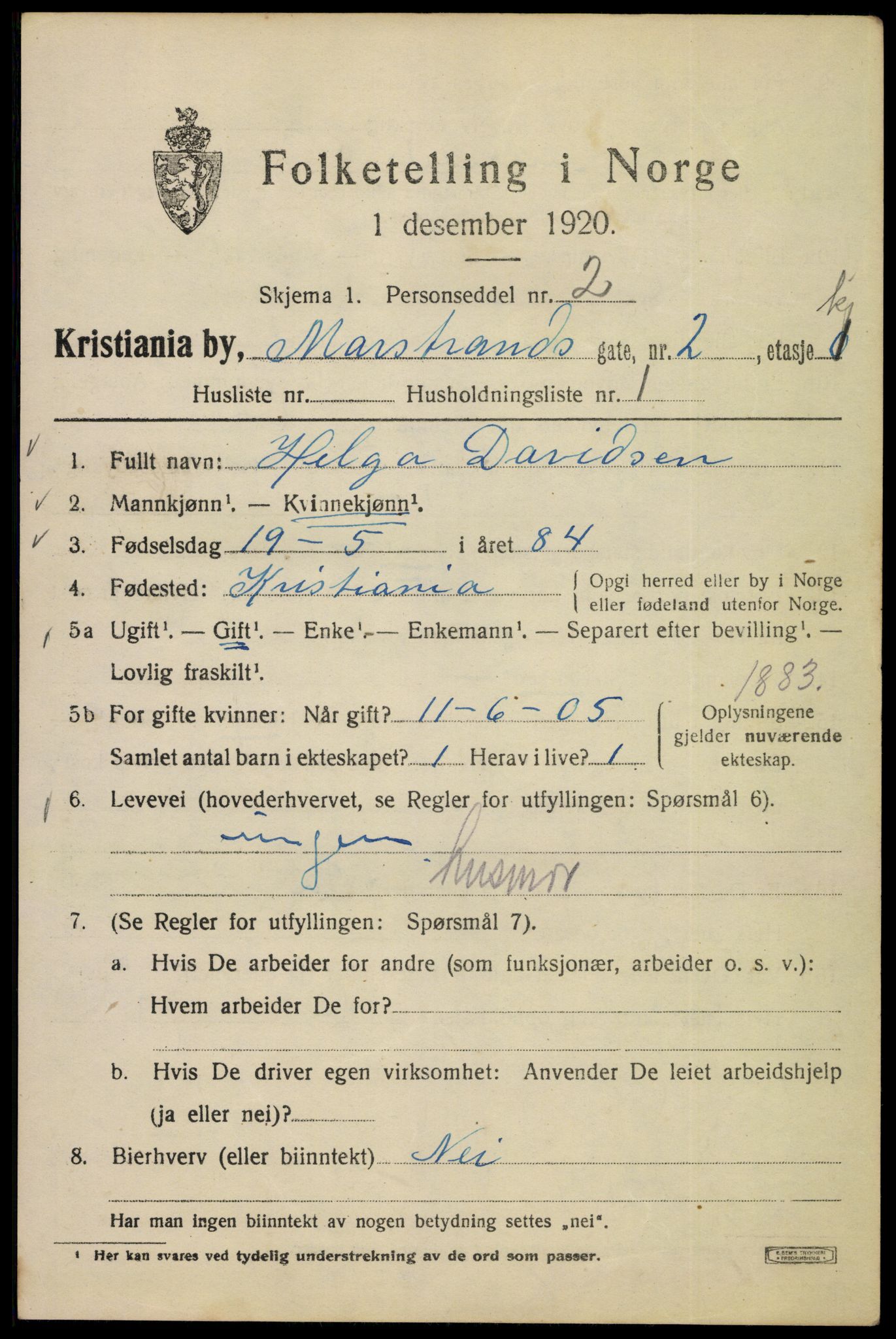 SAO, 1920 census for Kristiania, 1920, p. 392155