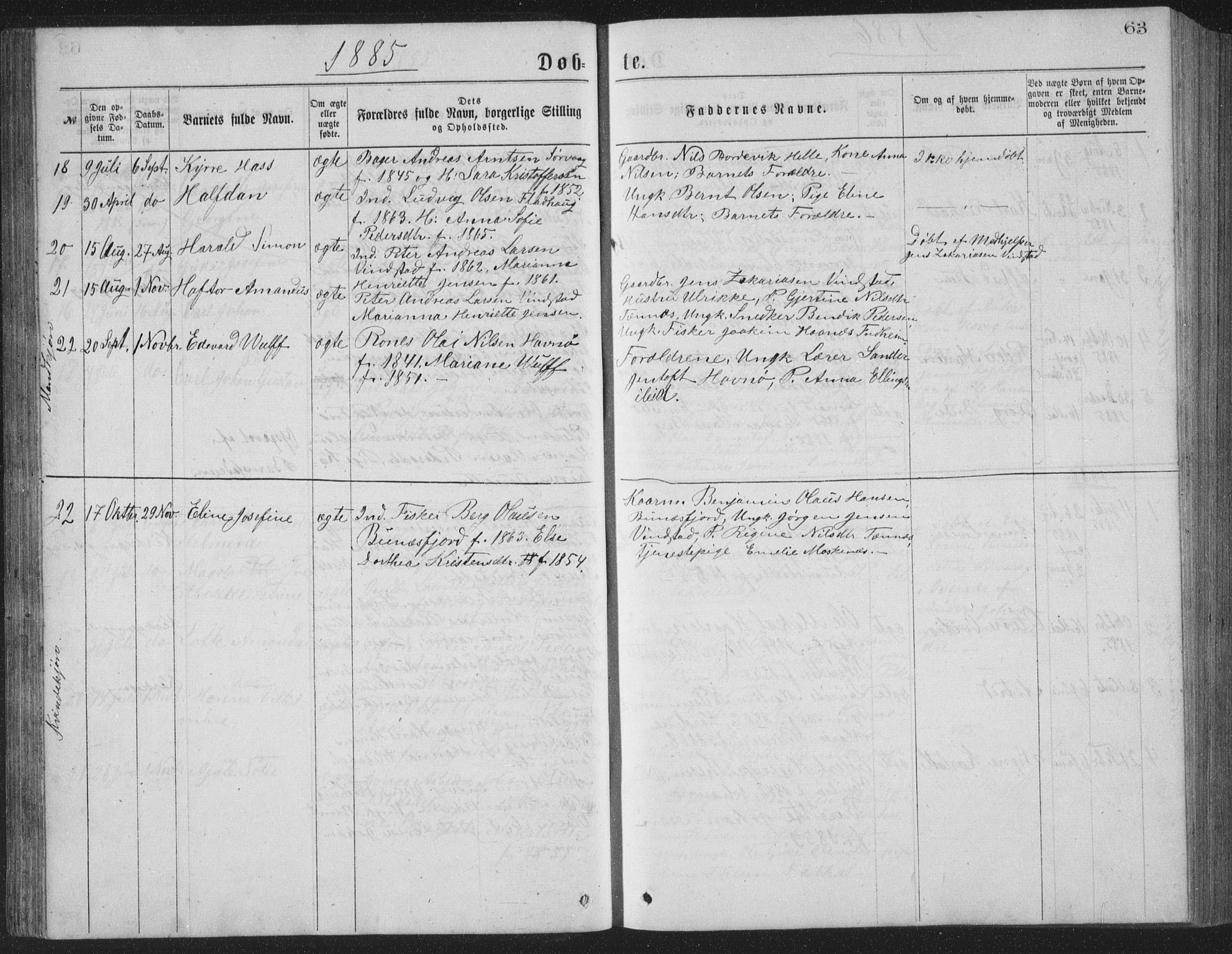 Ministerialprotokoller, klokkerbøker og fødselsregistre - Nordland, AV/SAT-A-1459/886/L1225: Parish register (copy) no. 886C02, 1874-1896, p. 63