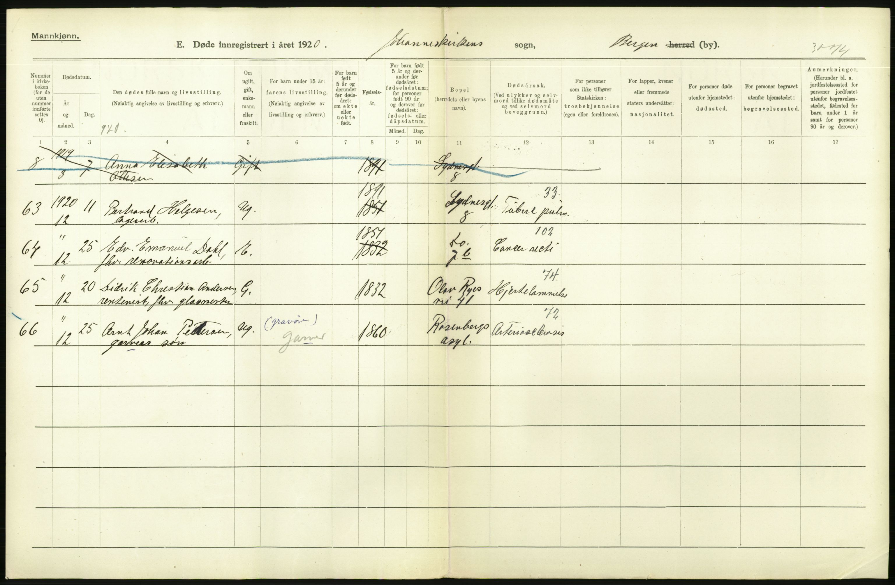 Statistisk sentralbyrå, Sosiodemografiske emner, Befolkning, AV/RA-S-2228/D/Df/Dfb/Dfbj/L0042: Bergen: Gifte, døde, dødfødte., 1920, p. 568