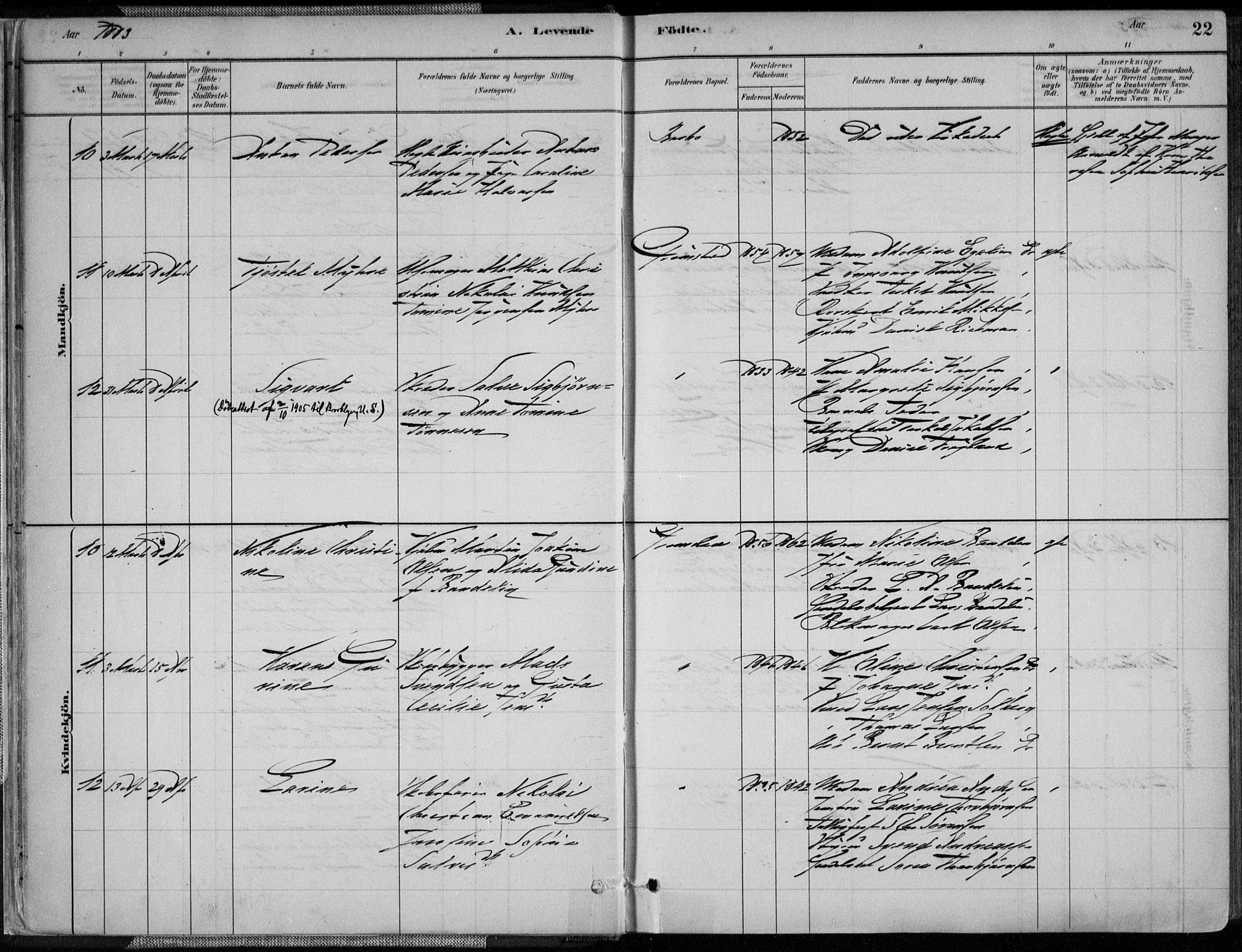 Grimstad sokneprestkontor, AV/SAK-1111-0017/F/Fa/L0003: Parish register (official) no. A 2, 1882-1912, p. 22