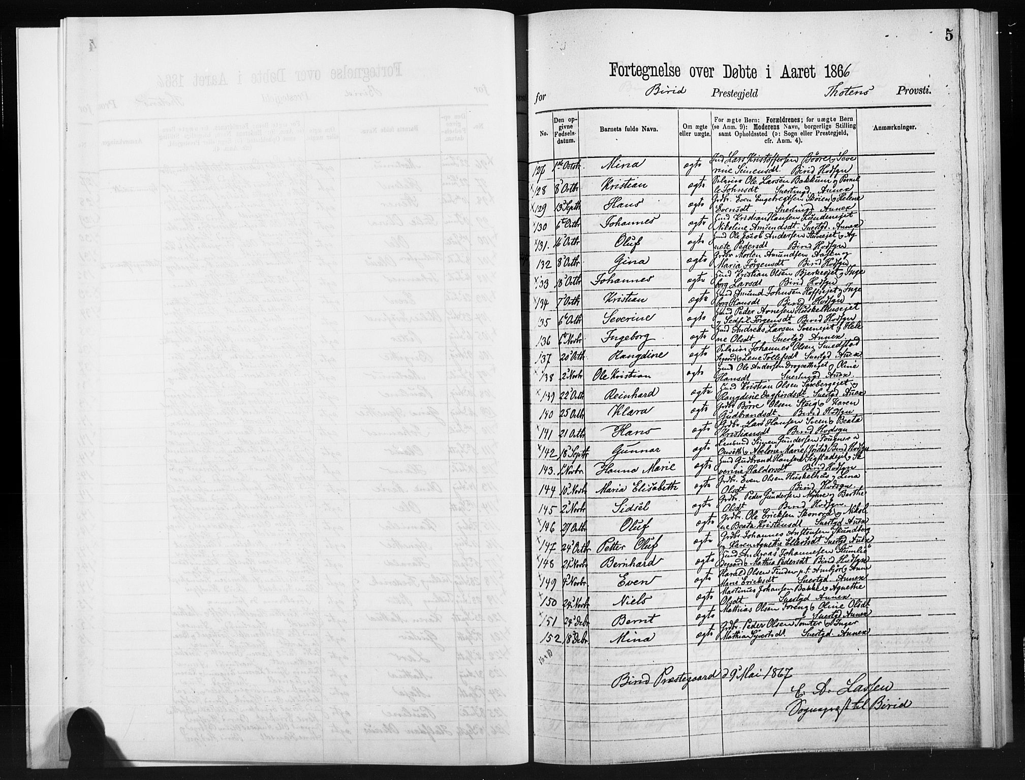 Statistisk sentralbyrå, Sosiodemografiske emner, Befolkning, RA/S-2228/D/Dd: Parish register (official) no. -, 1866-1872, p. 5