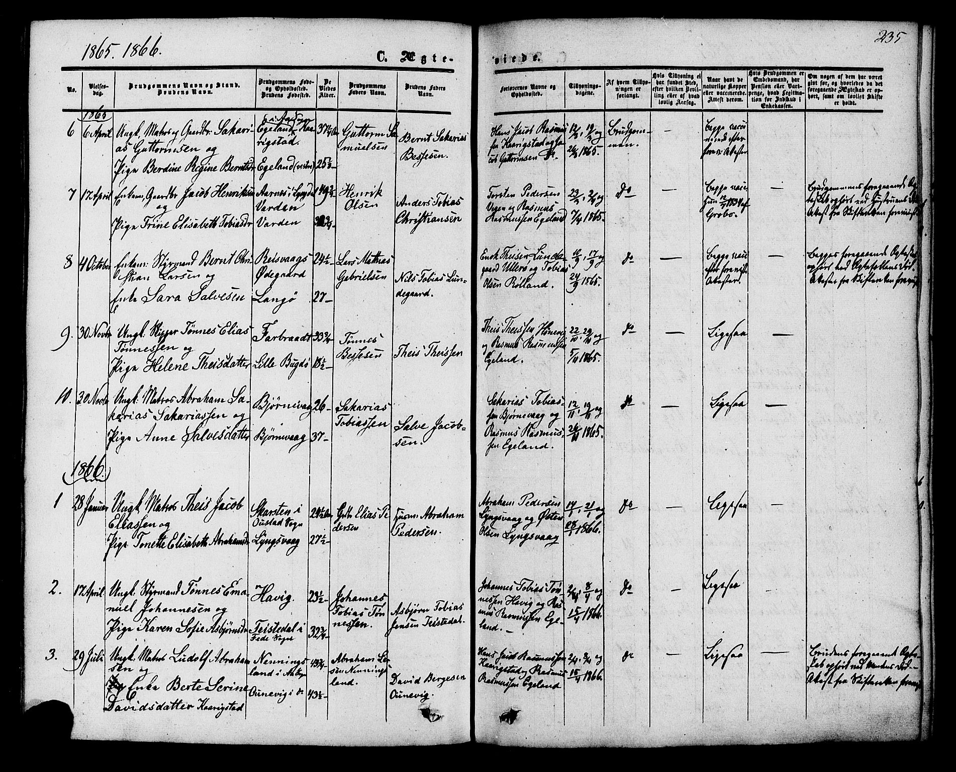 Herad sokneprestkontor, SAK/1111-0018/F/Fa/Fab/L0004: Parish register (official) no. A 4, 1853-1885, p. 235
